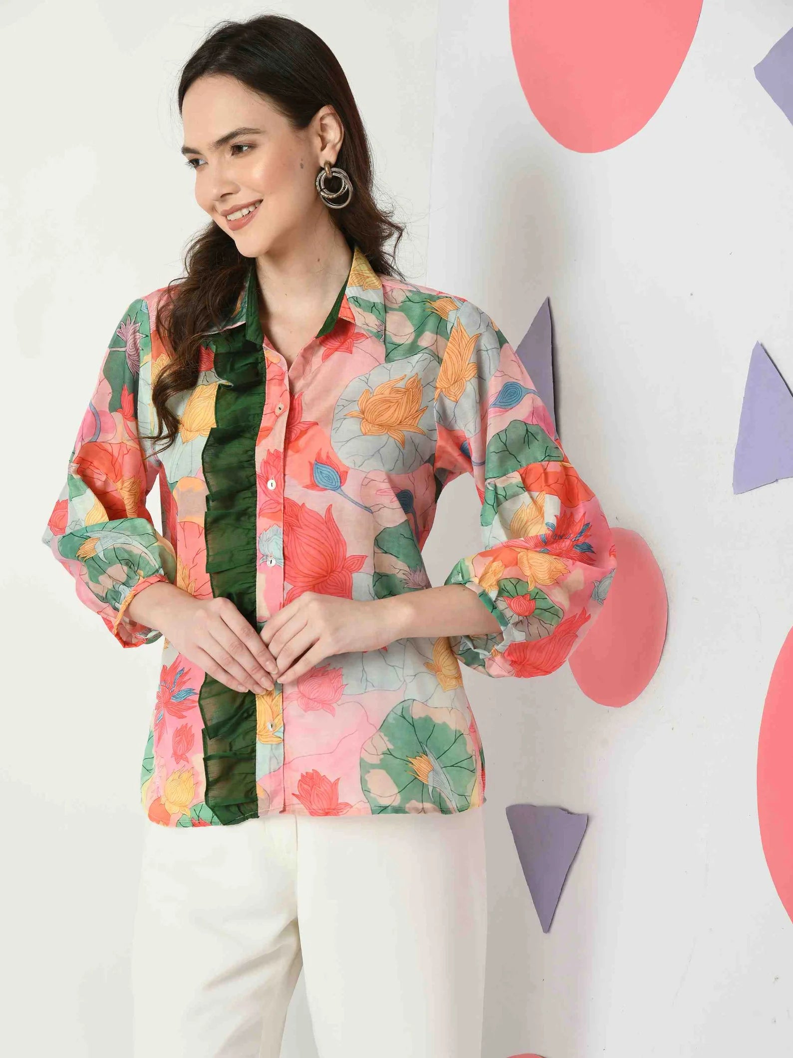 MULTI COLOR POLY MUSLIN TROPICAL PRINTED SHIRT