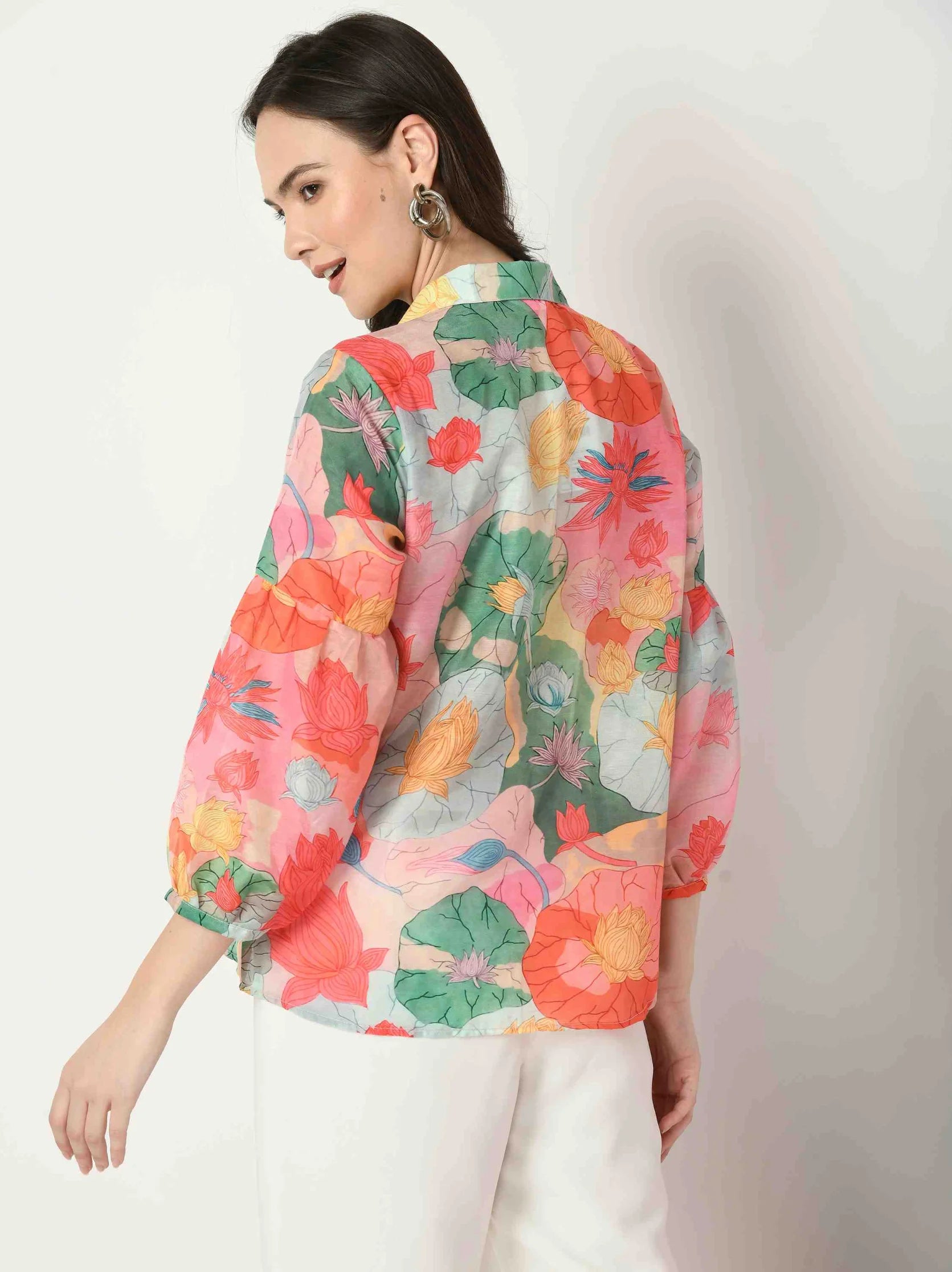 MULTI COLOR POLY MUSLIN TROPICAL PRINTED SHIRT