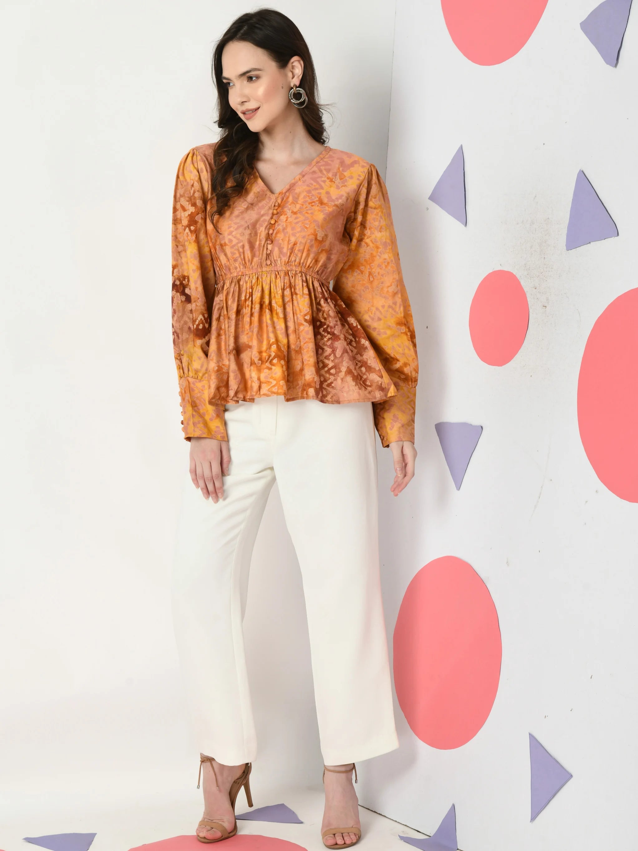 MUSTARD PERI PERI PLAIN HAND BATIK PRINTED TOP