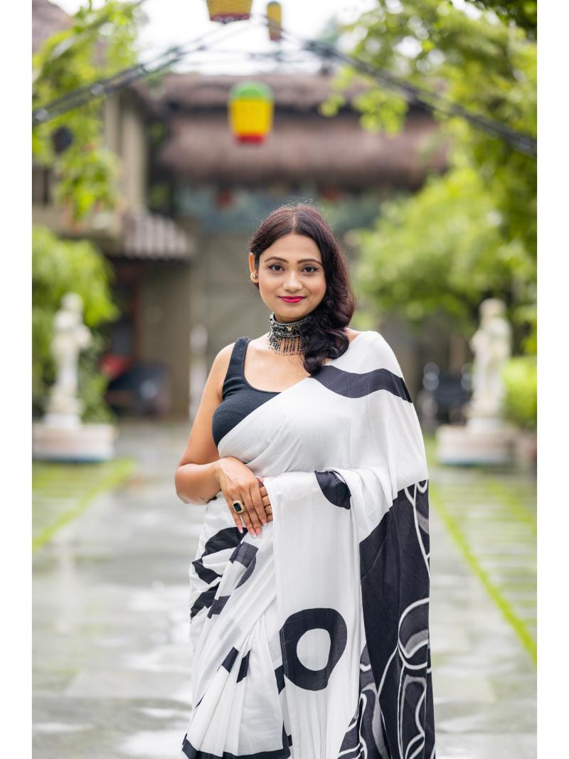 MODAL SATIN MONOCHROME CONTEMPORARY LIVA SAREE