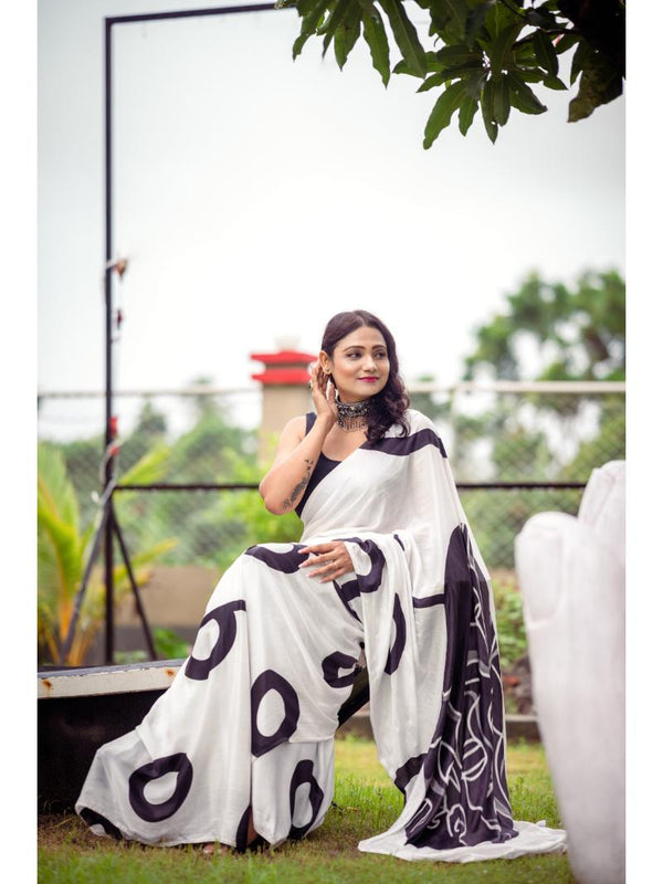 MODAL SATIN MONOCHROME CONTEMPORARY LIVA SAREE