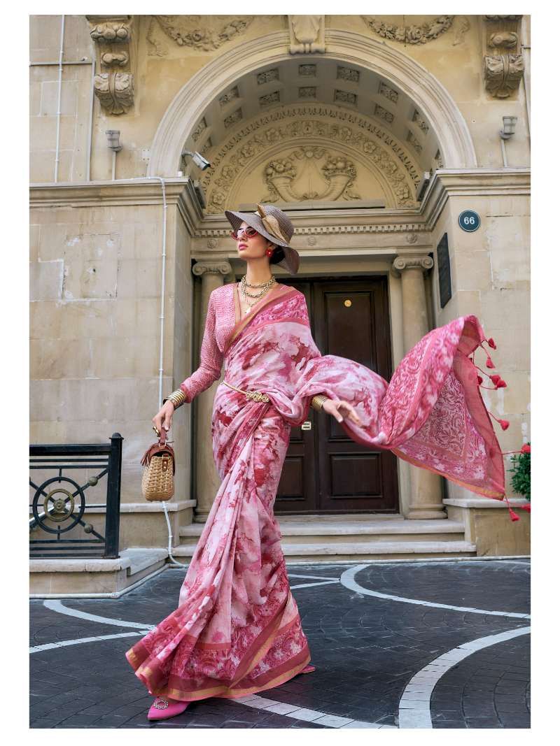 PINK HAND BLOCK PRINTED LIVA SAREE WITH BLOUSE