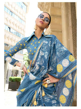 INDIGO HAND BLOCK PRINTED LIVA SAREE WITH BLOUSE