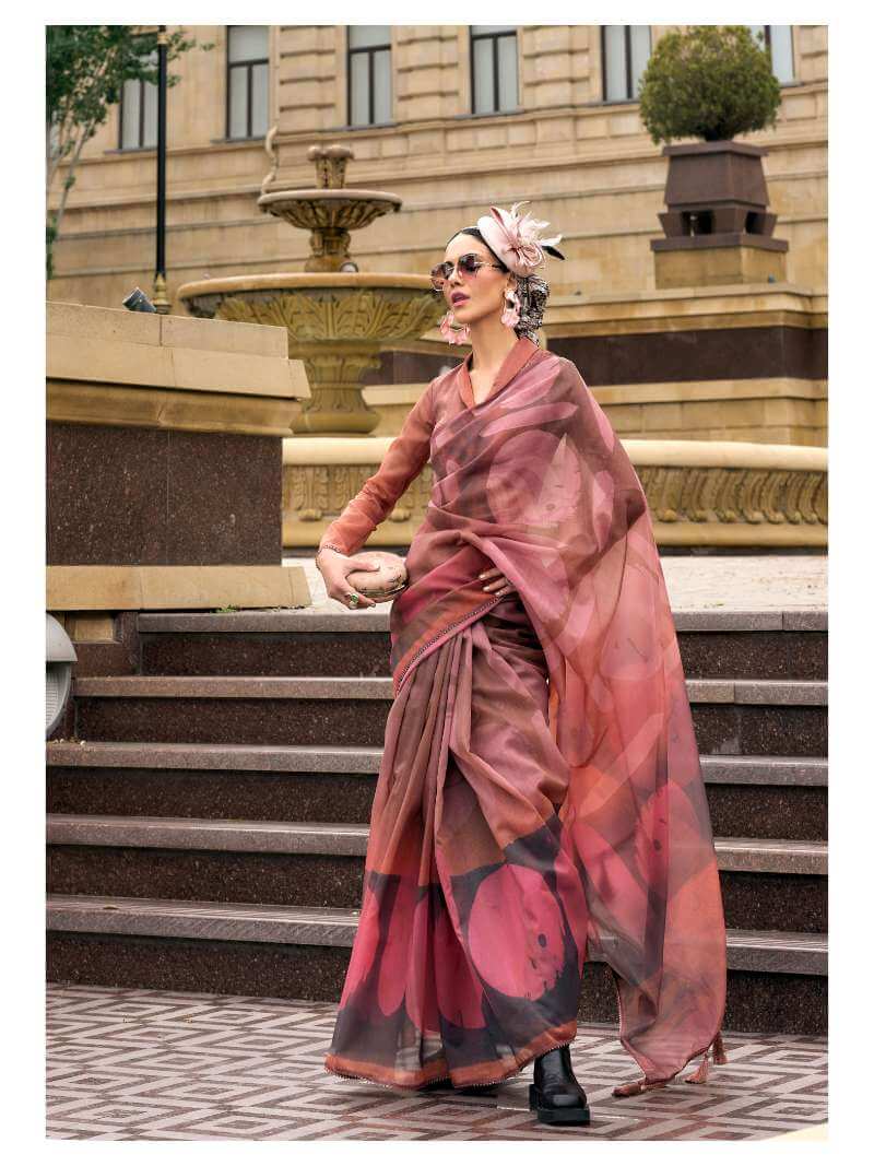 PINK ORGANZA DIGITAL PRINT SAREE EMBLLISHED WITH GOTA LACE