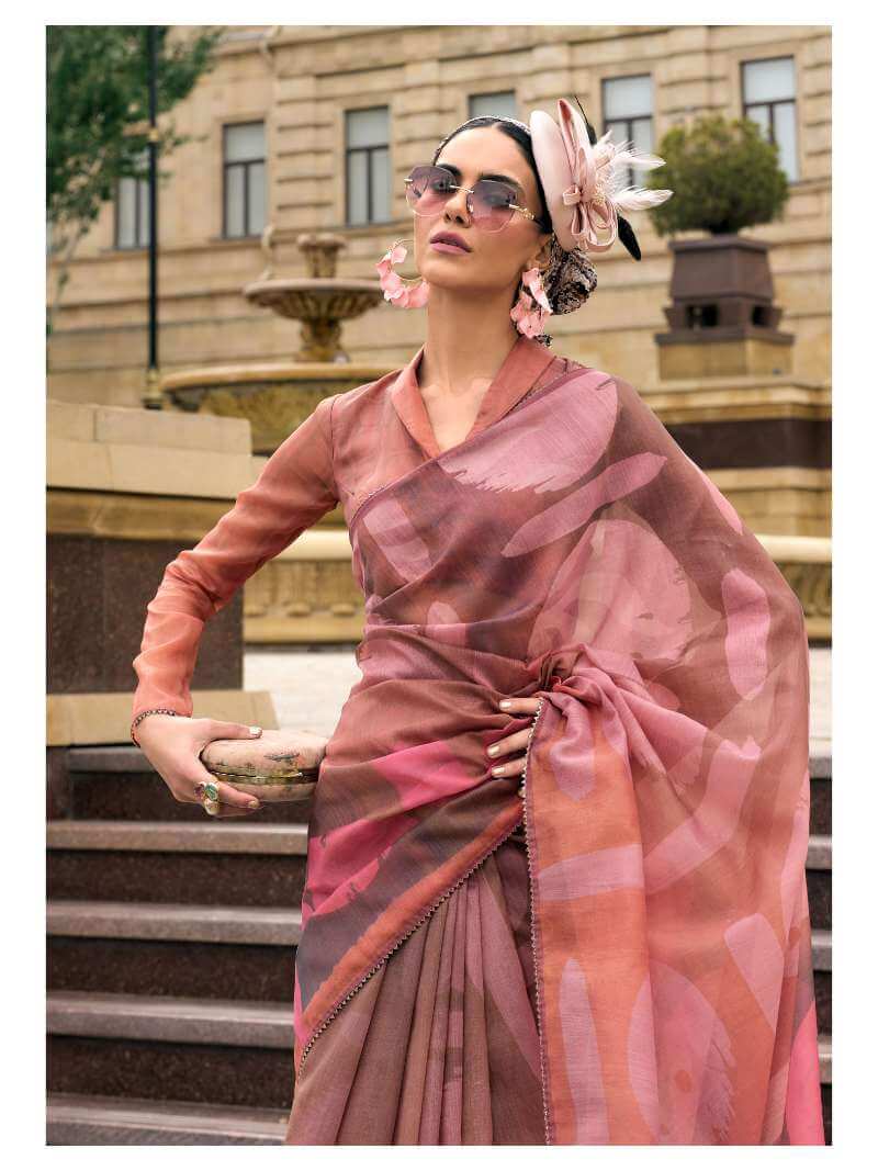 PINK ORGANZA DIGITAL PRINT SAREE EMBLLISHED WITH GOTA LACE