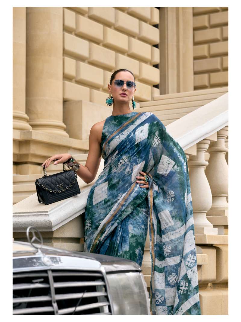 FLAG BLUE MODAL MUL BATIK LIVA SAREE