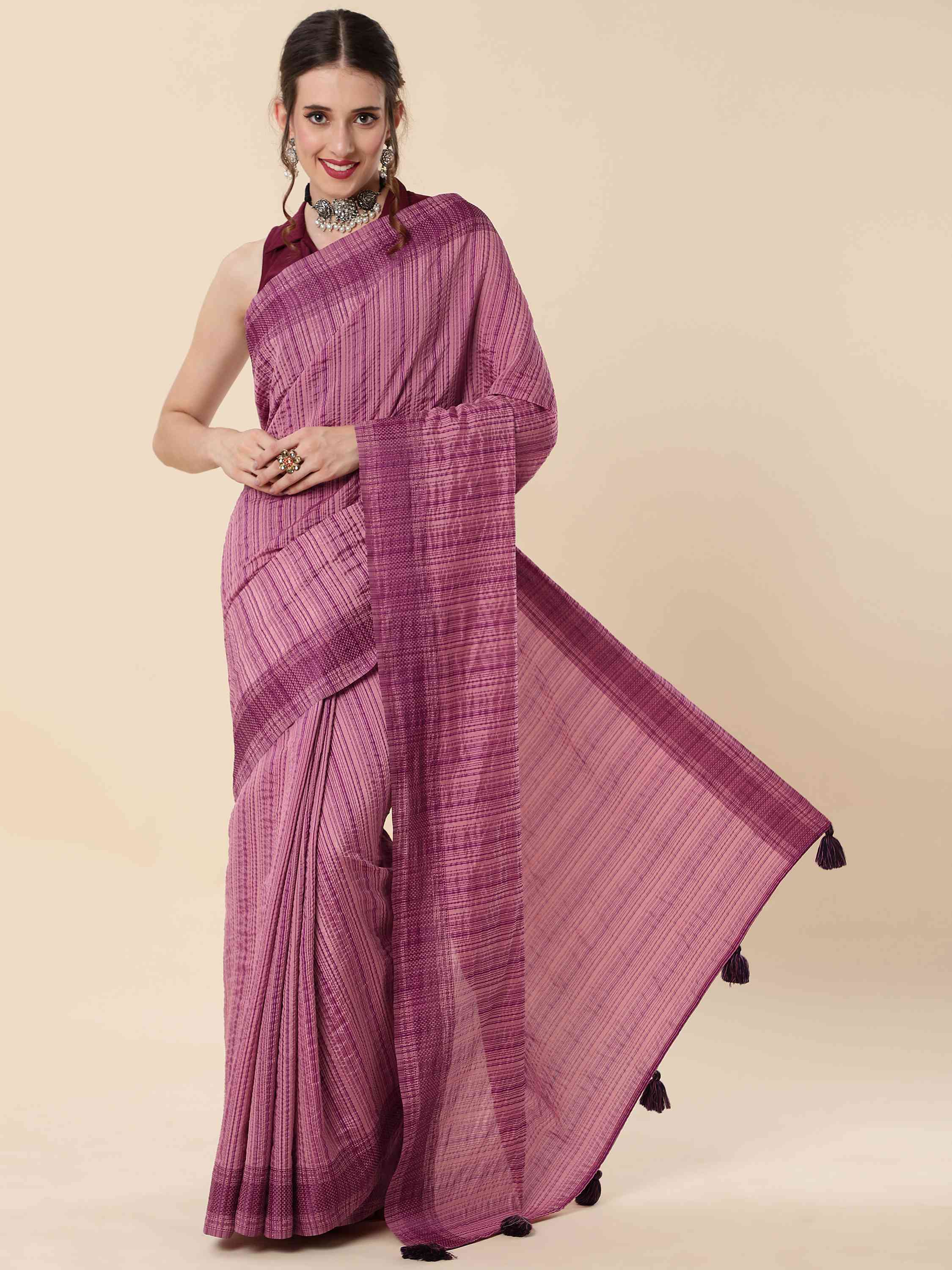 ROSE WINE BEETLE SILK SAREE WITH BLOUSE