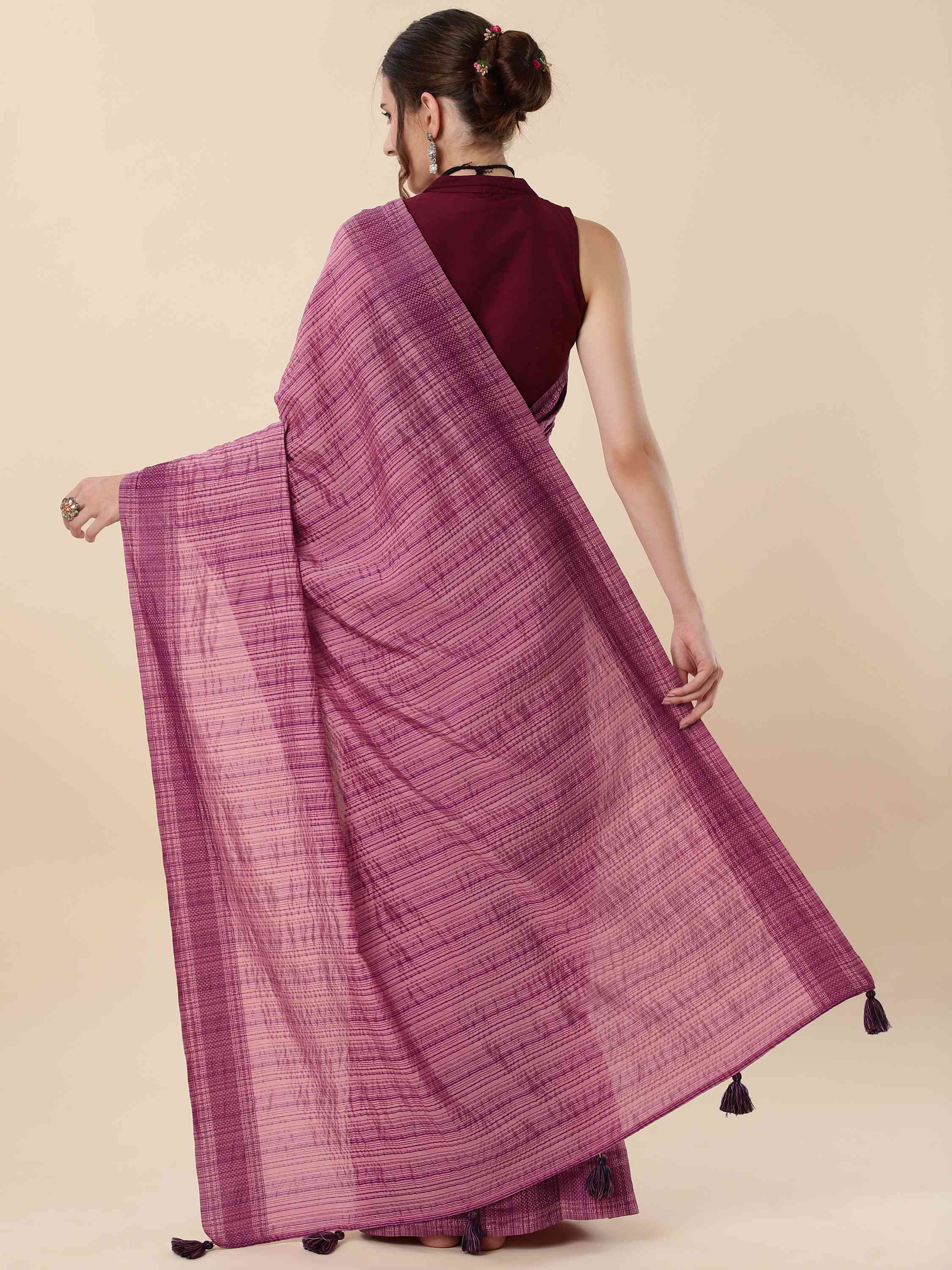 ROSE WINE BEETLE SILK SAREE WITH BLOUSE