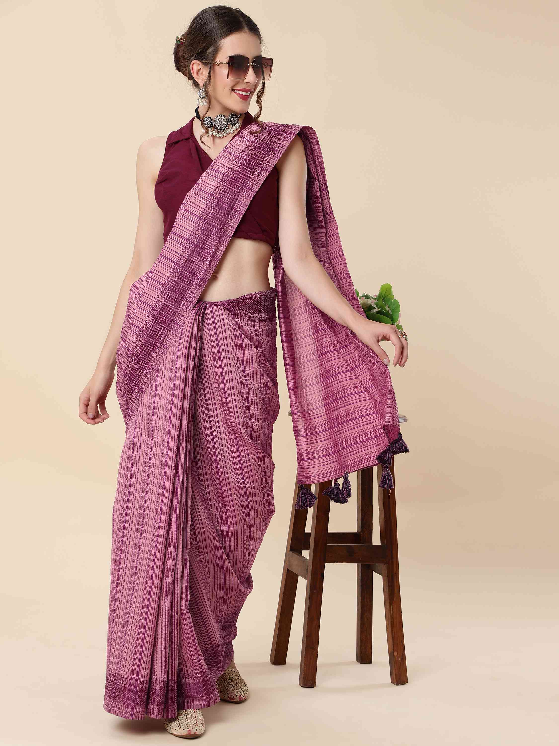 ROSE WINE BEETLE SILK SAREE WITH BLOUSE