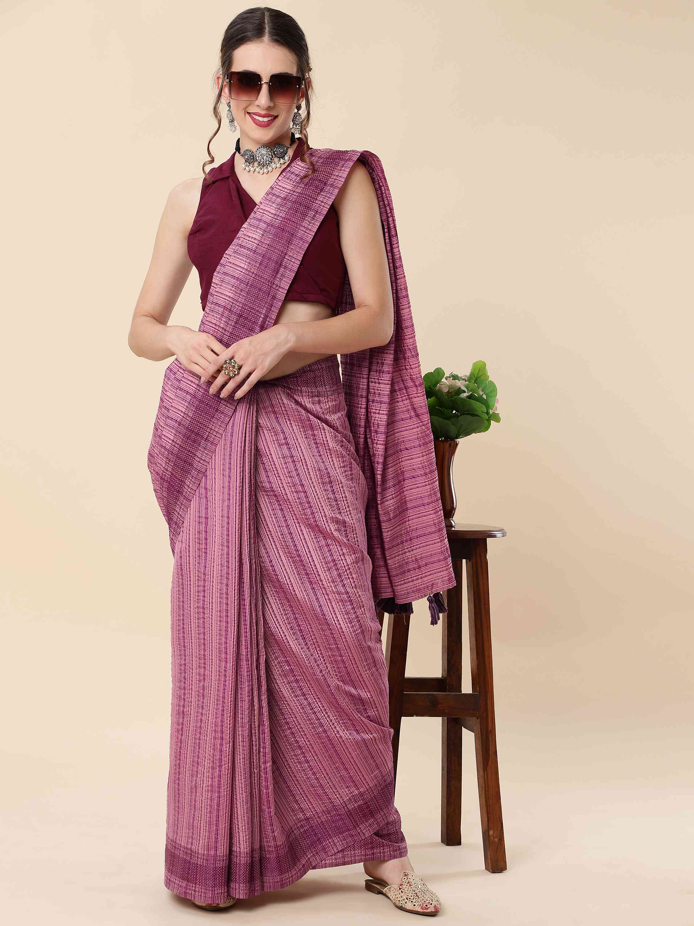 ROSE WINE BEETLE SILK SAREE WITH BLOUSE