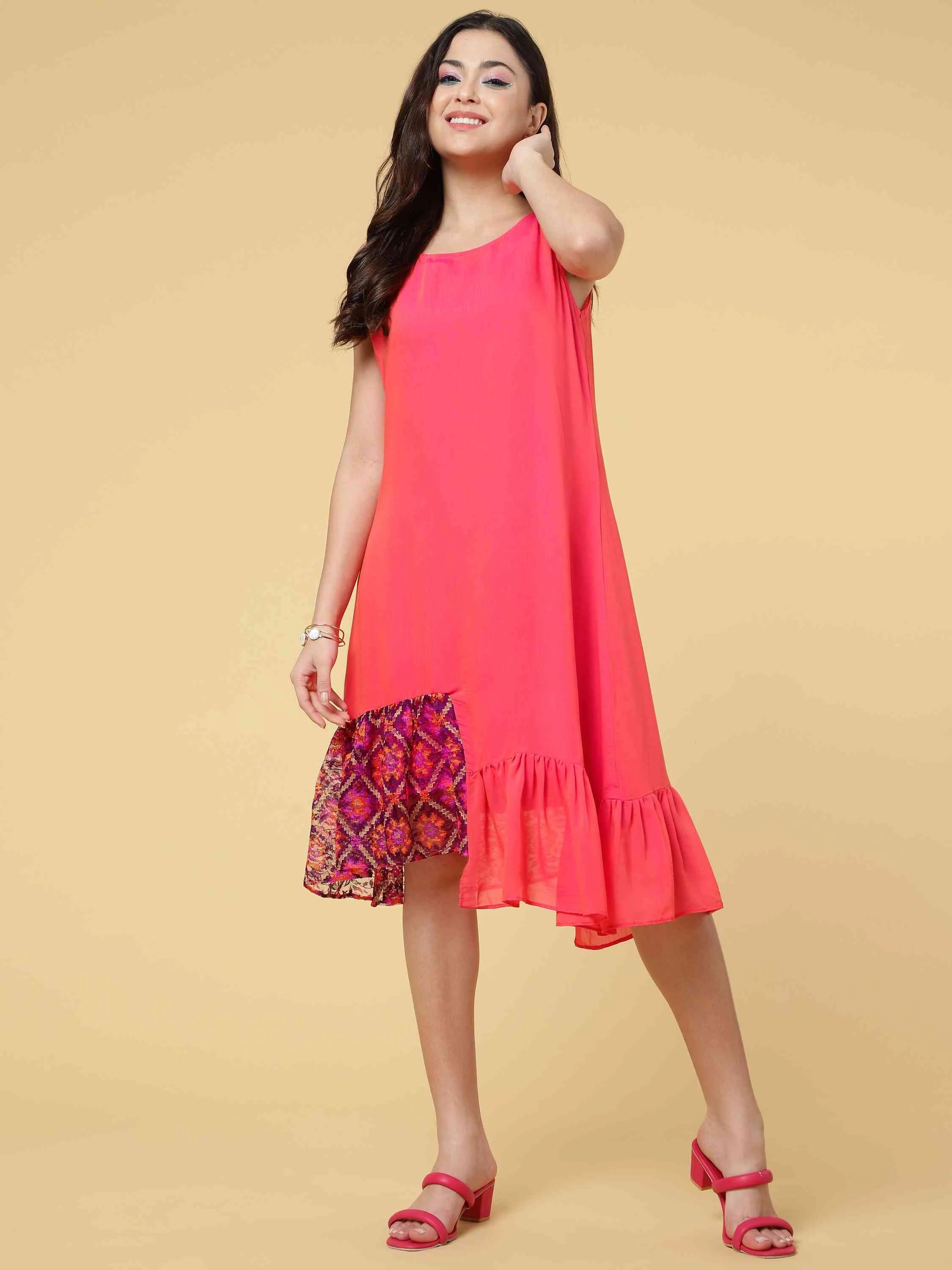 CORAL MODAL BLEND ASYMMETRICAL DRESS