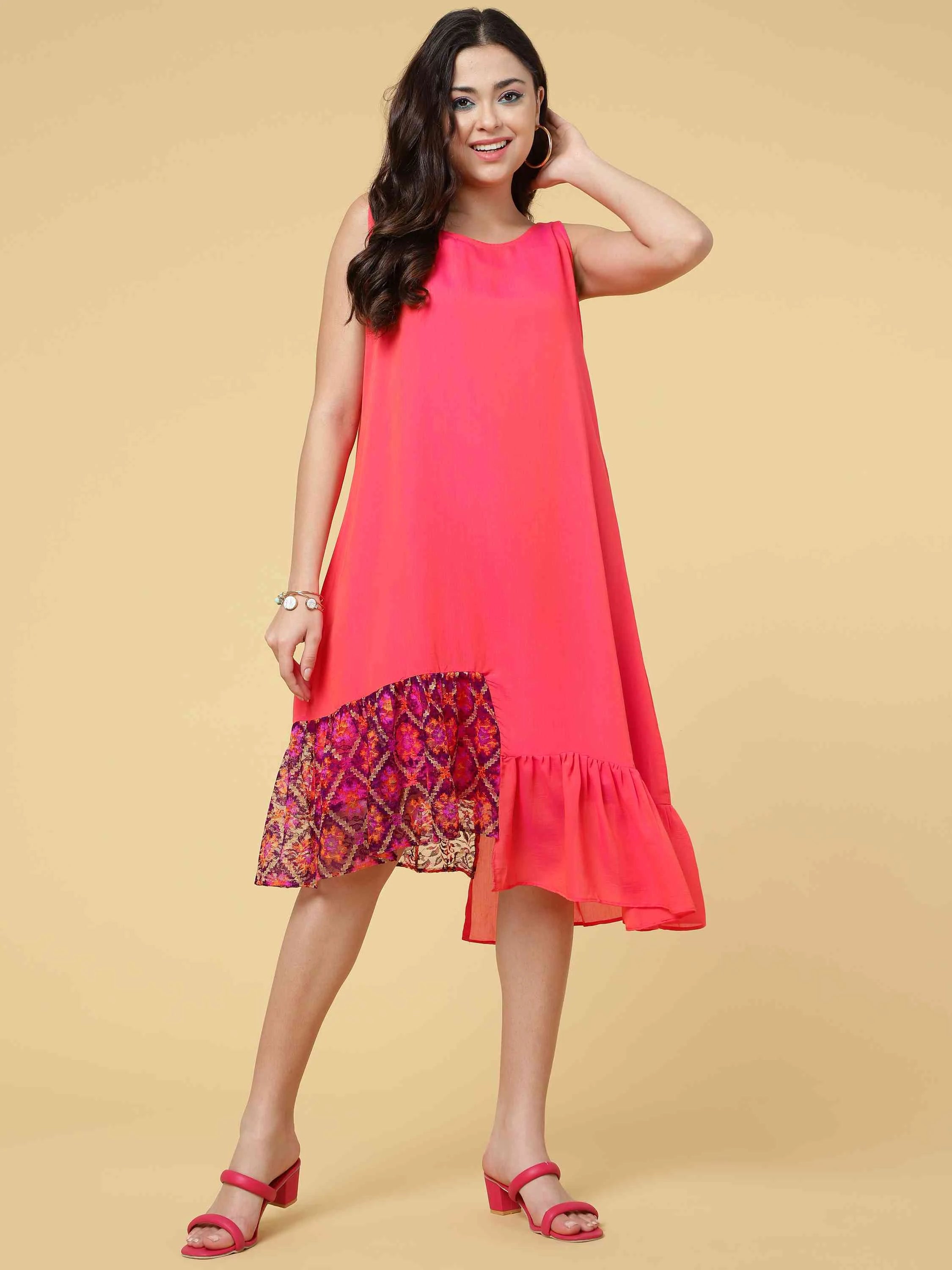 CORAL MODAL BLEND ASYMMETRICAL DRESS