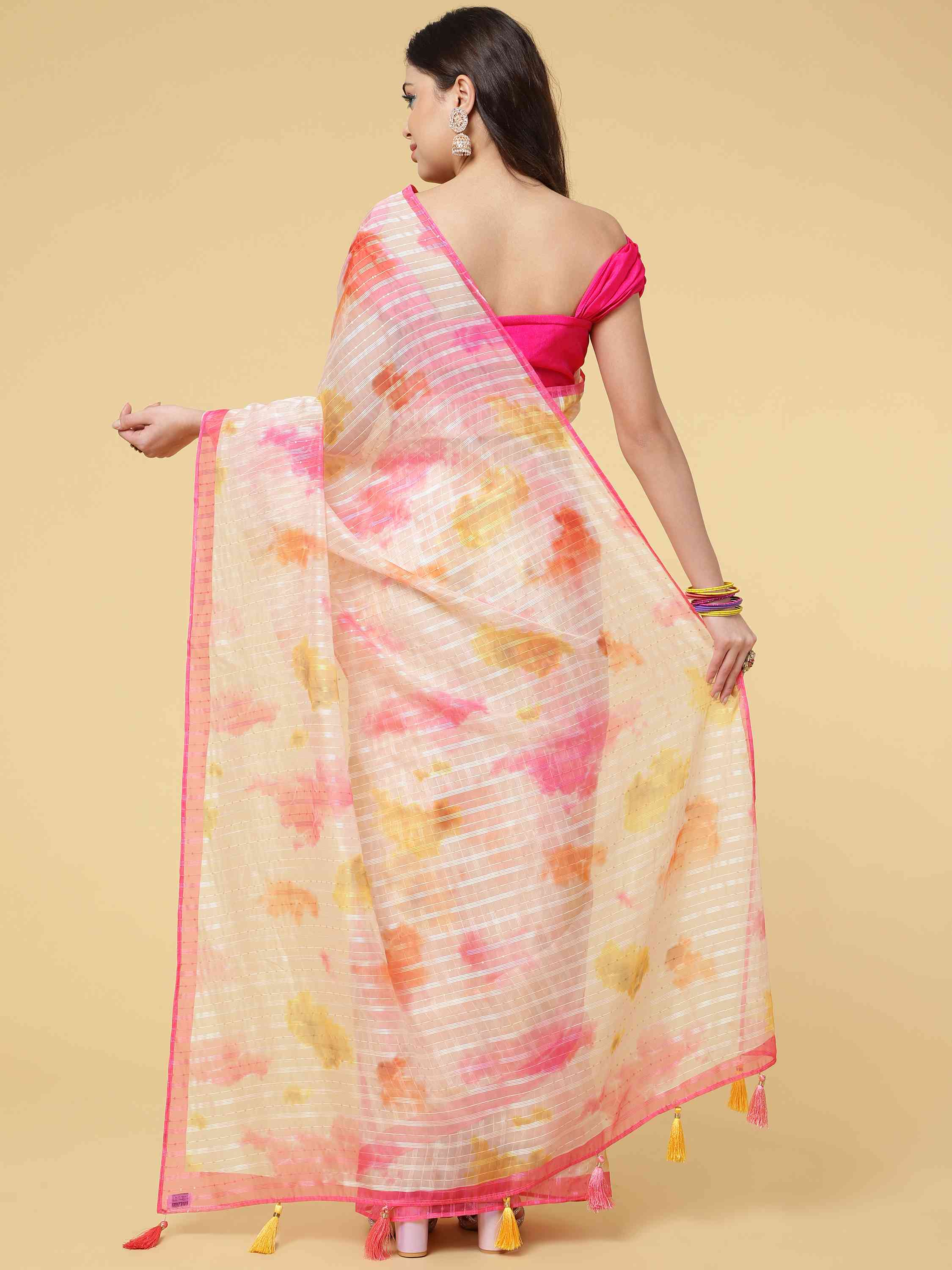 DUNGRANI PINK POLO ORGANZA SAREE WITH BLOUSE