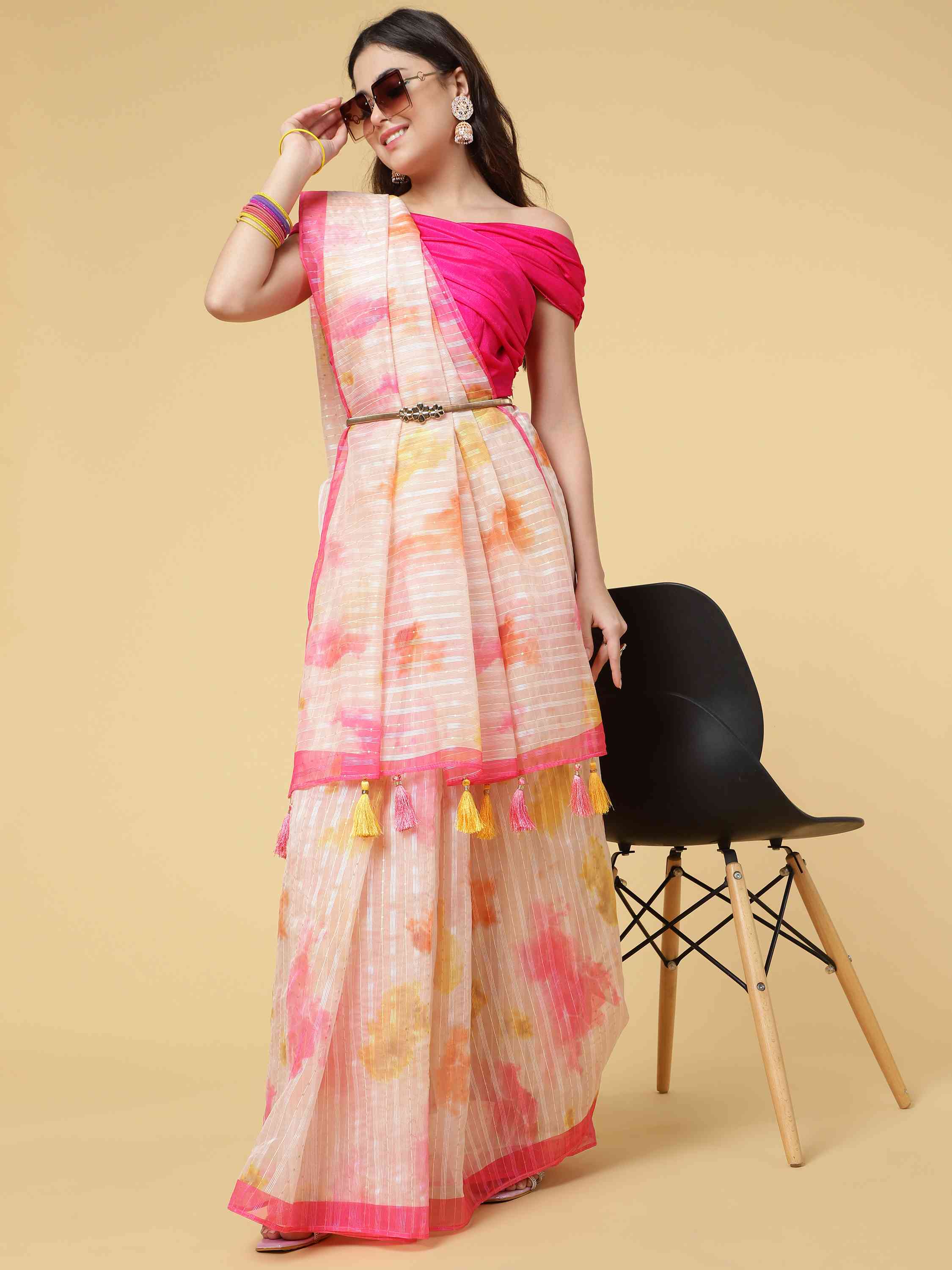 DUNGRANI PINK POLO ORGANZA SAREE WITH BLOUSE