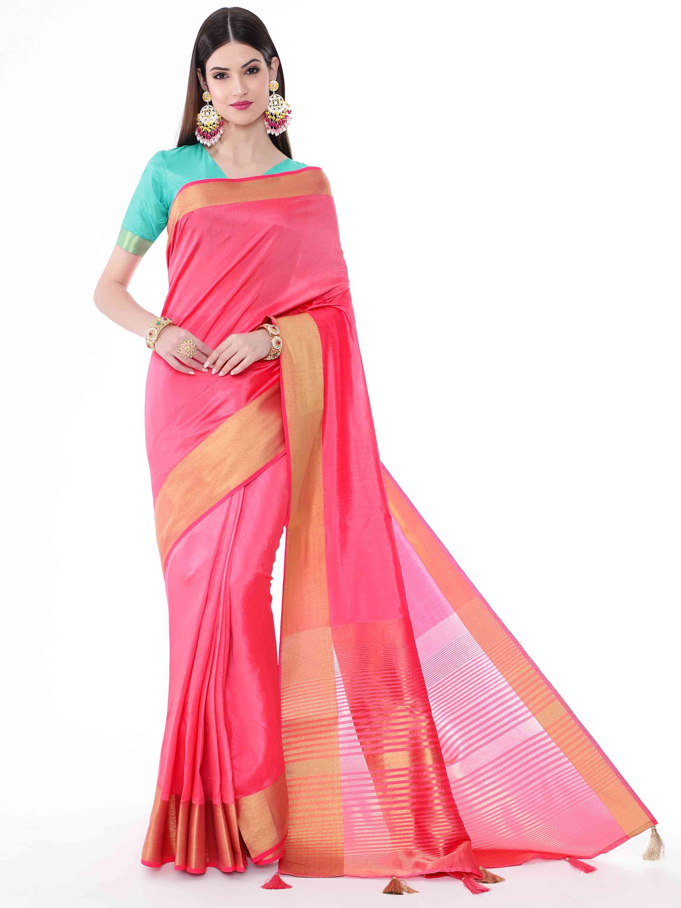 PINK EVA SILK CHIT PALLU SAREE