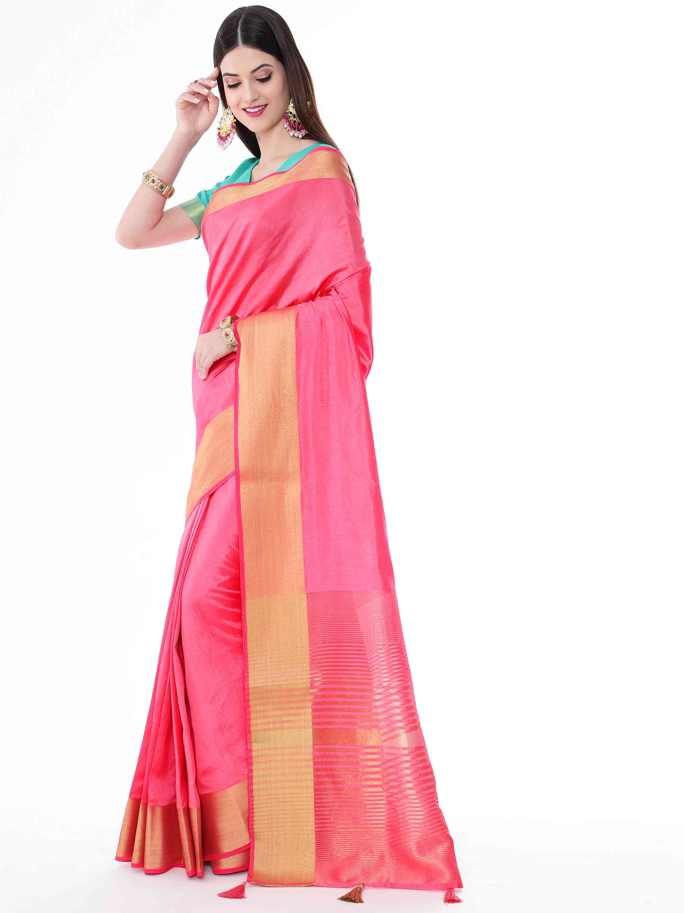 PINK EVA SILK CHIT PALLU SAREE