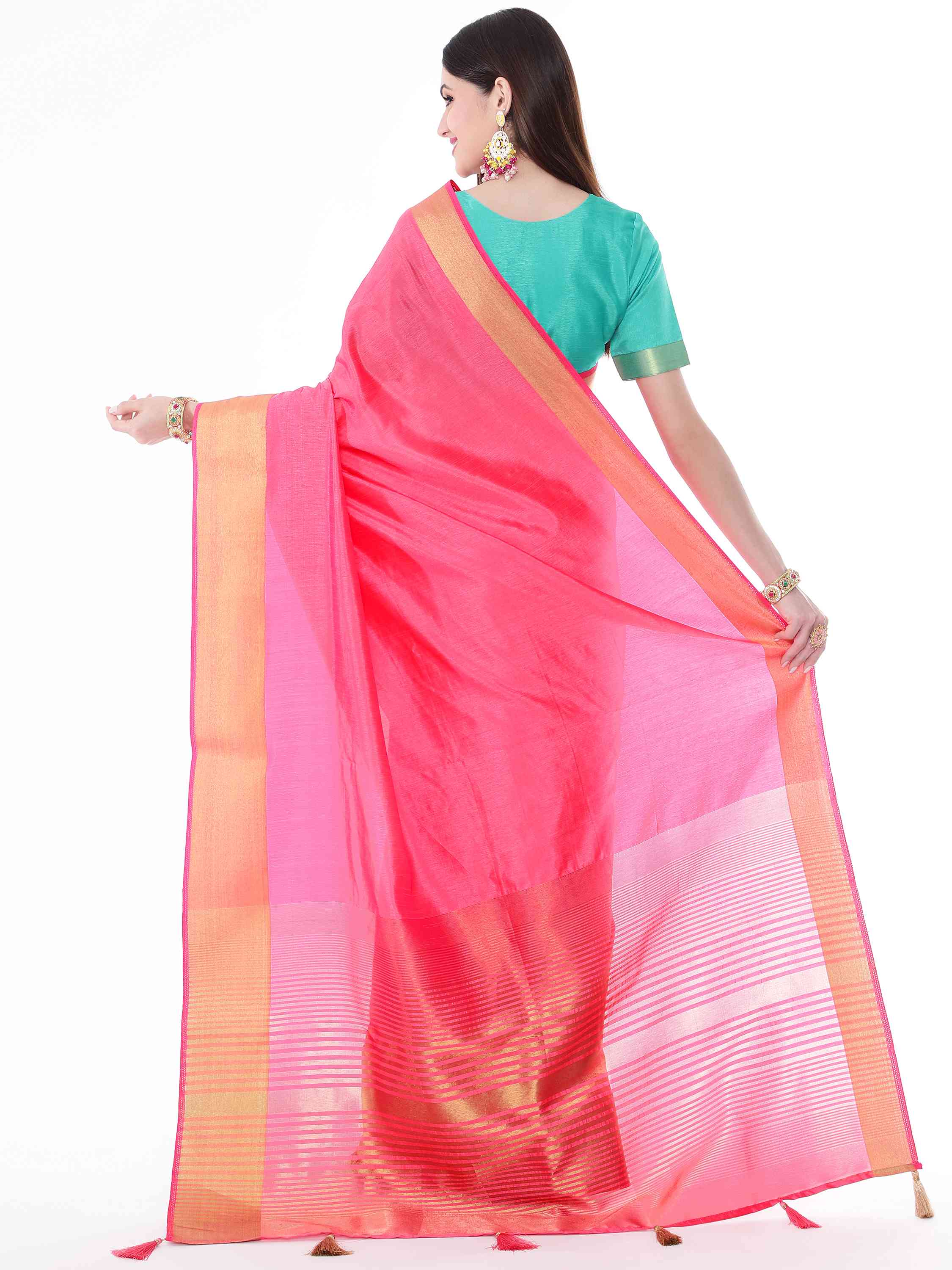 PINK EVA SILK CHIT PALLU SAREE