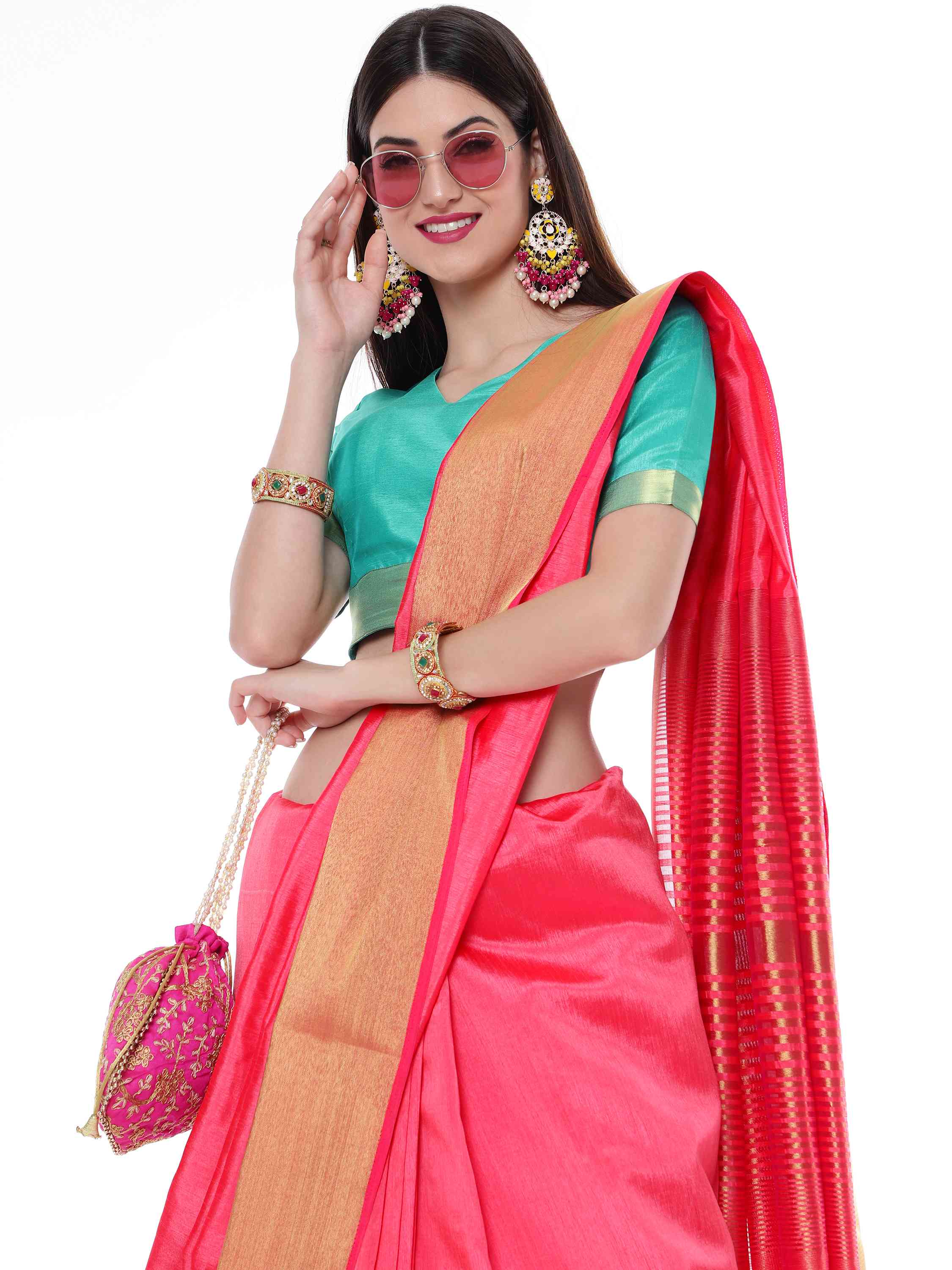 PINK EVA SILK CHIT PALLU SAREE