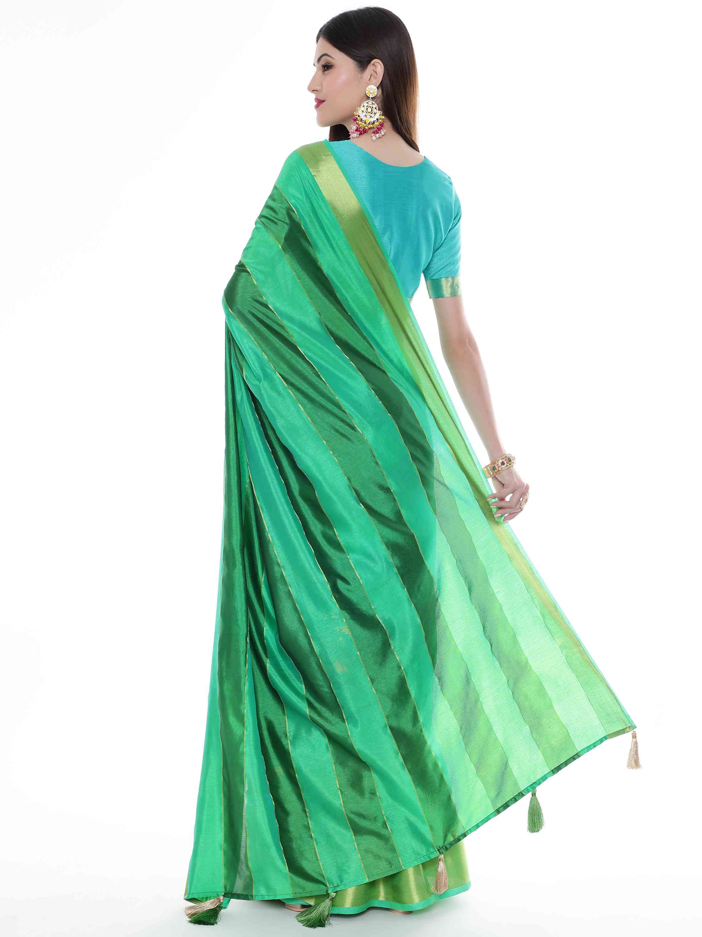 GREEN EVA SILK STRAPPY SAREE