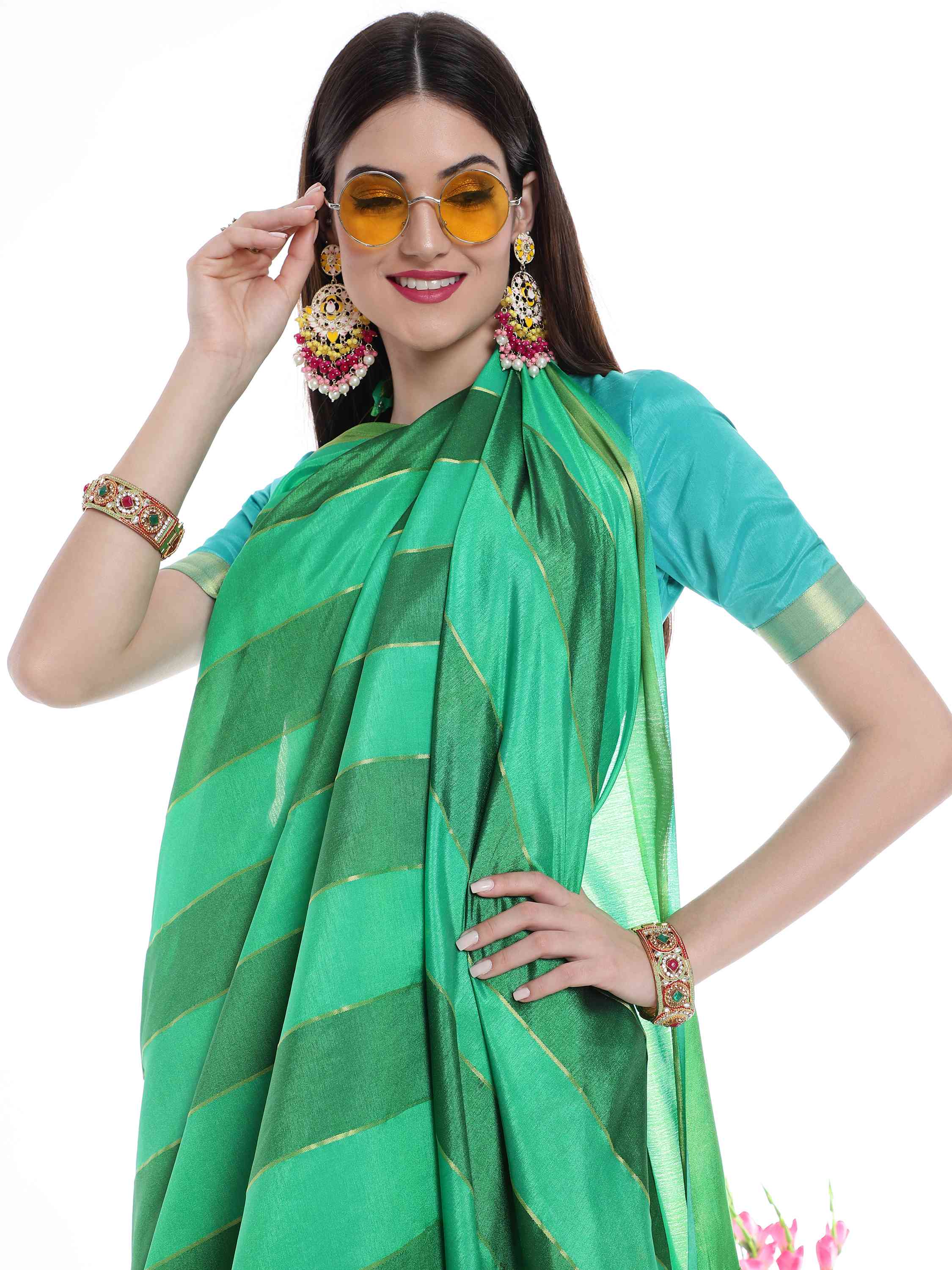 GREEN EVA SILK STRAPPY SAREE