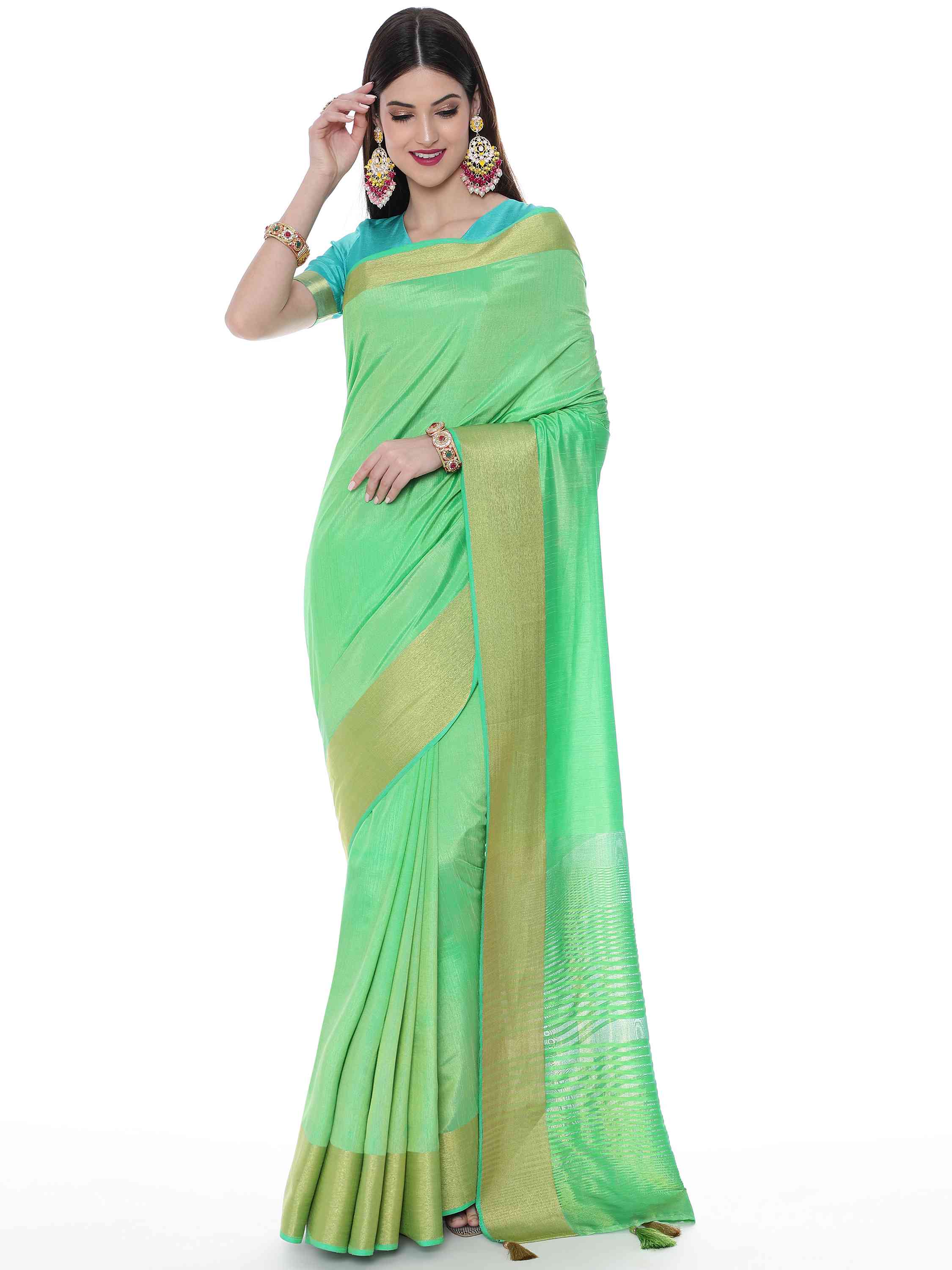 PISTA EVA SILK CHIT PALLU SAREE