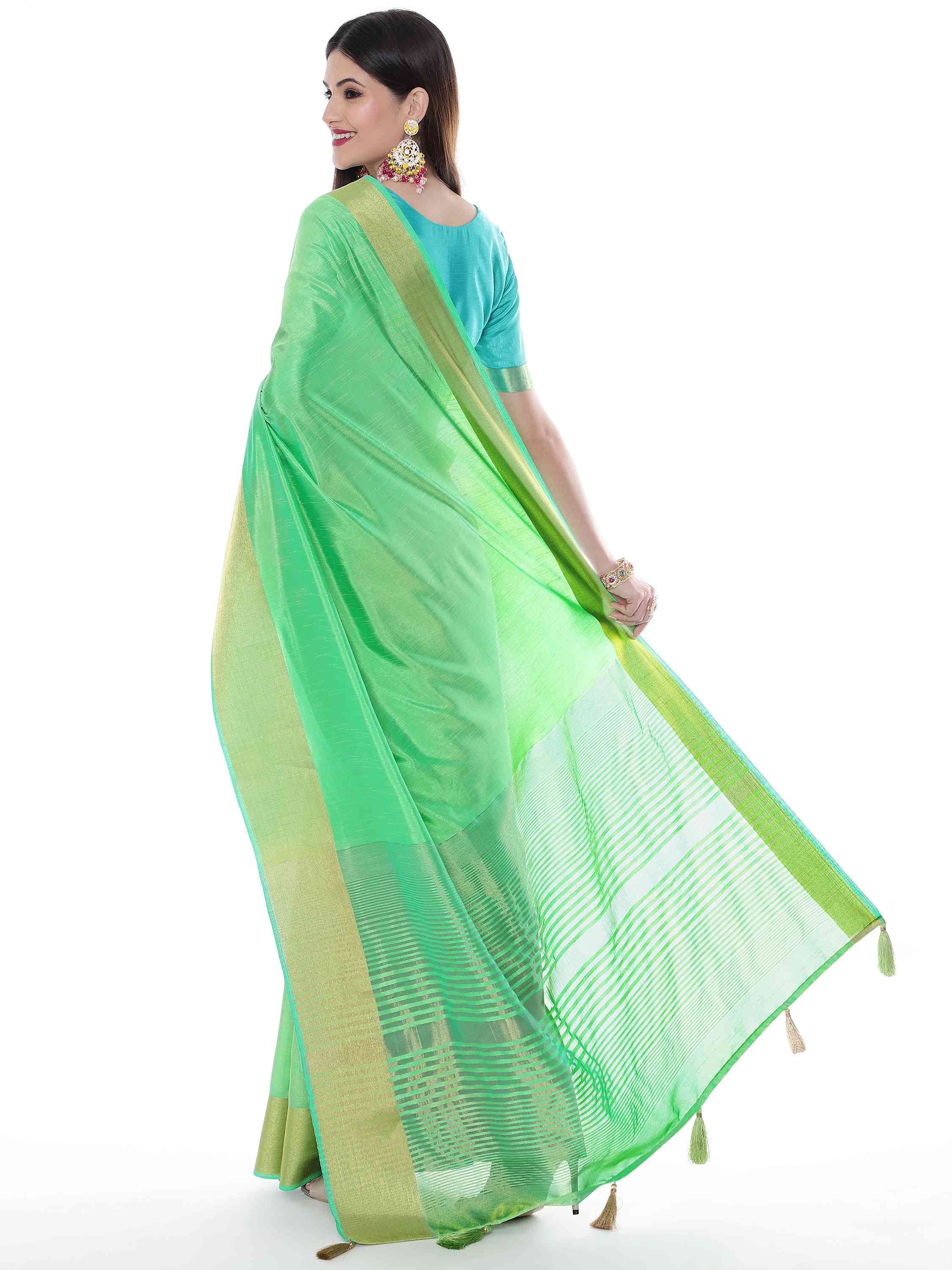 PISTA EVA SILK CHIT PALLU SAREE