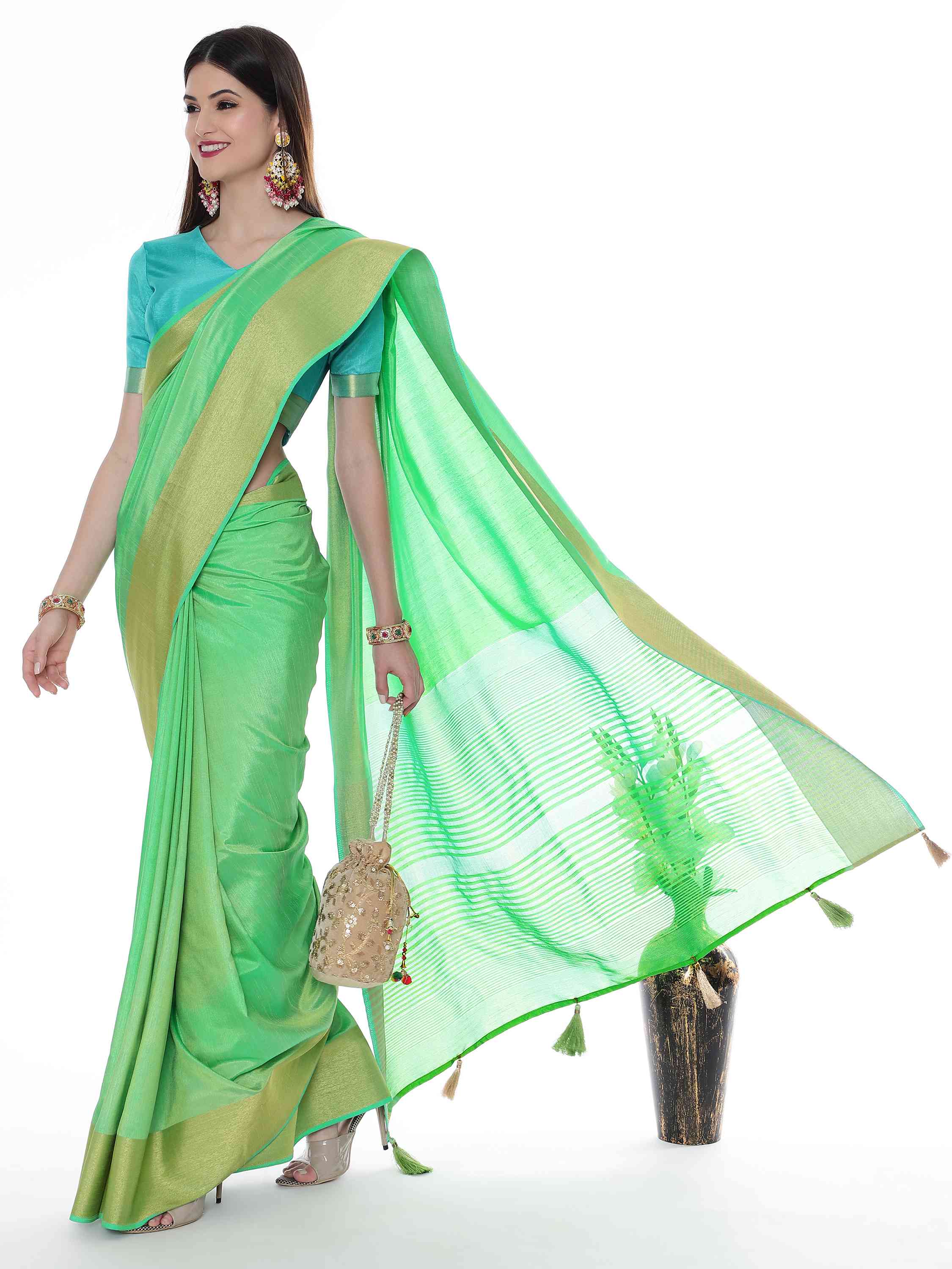 PISTA EVA SILK CHIT PALLU SAREE