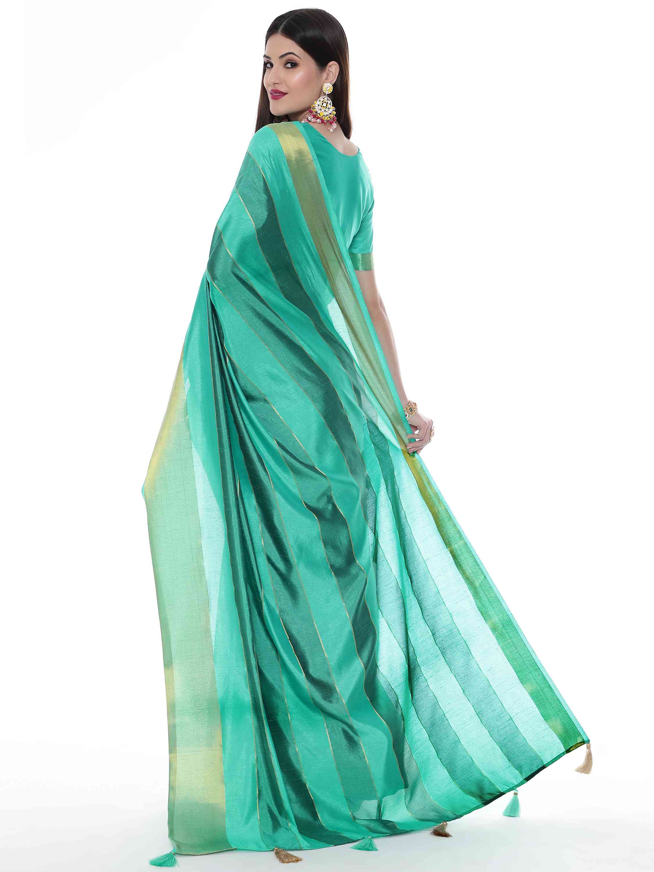 TURQUOISE EVA SILK STRAPPY SAREE