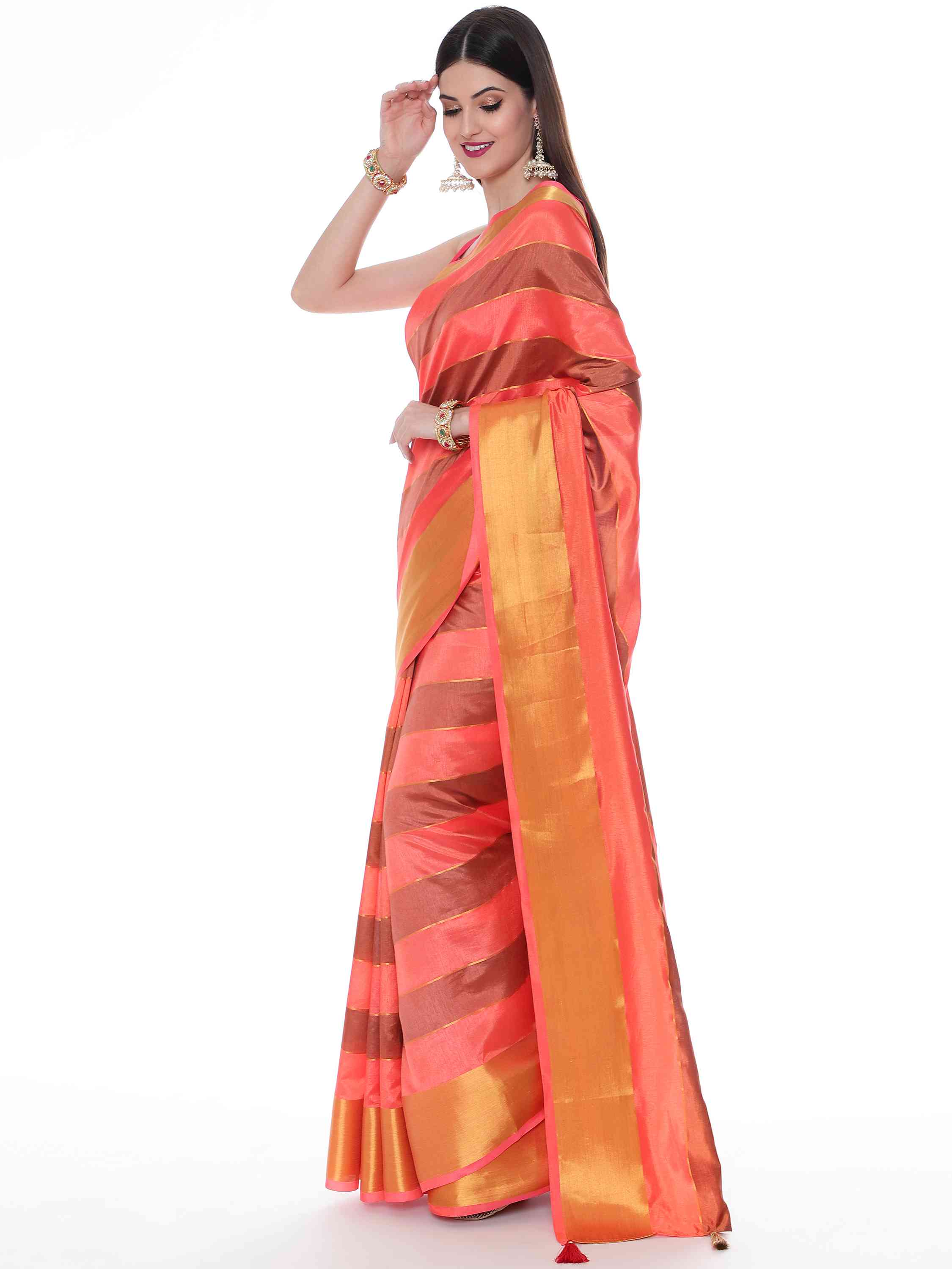 PEACH EVA SILK STRAPPY SAREE