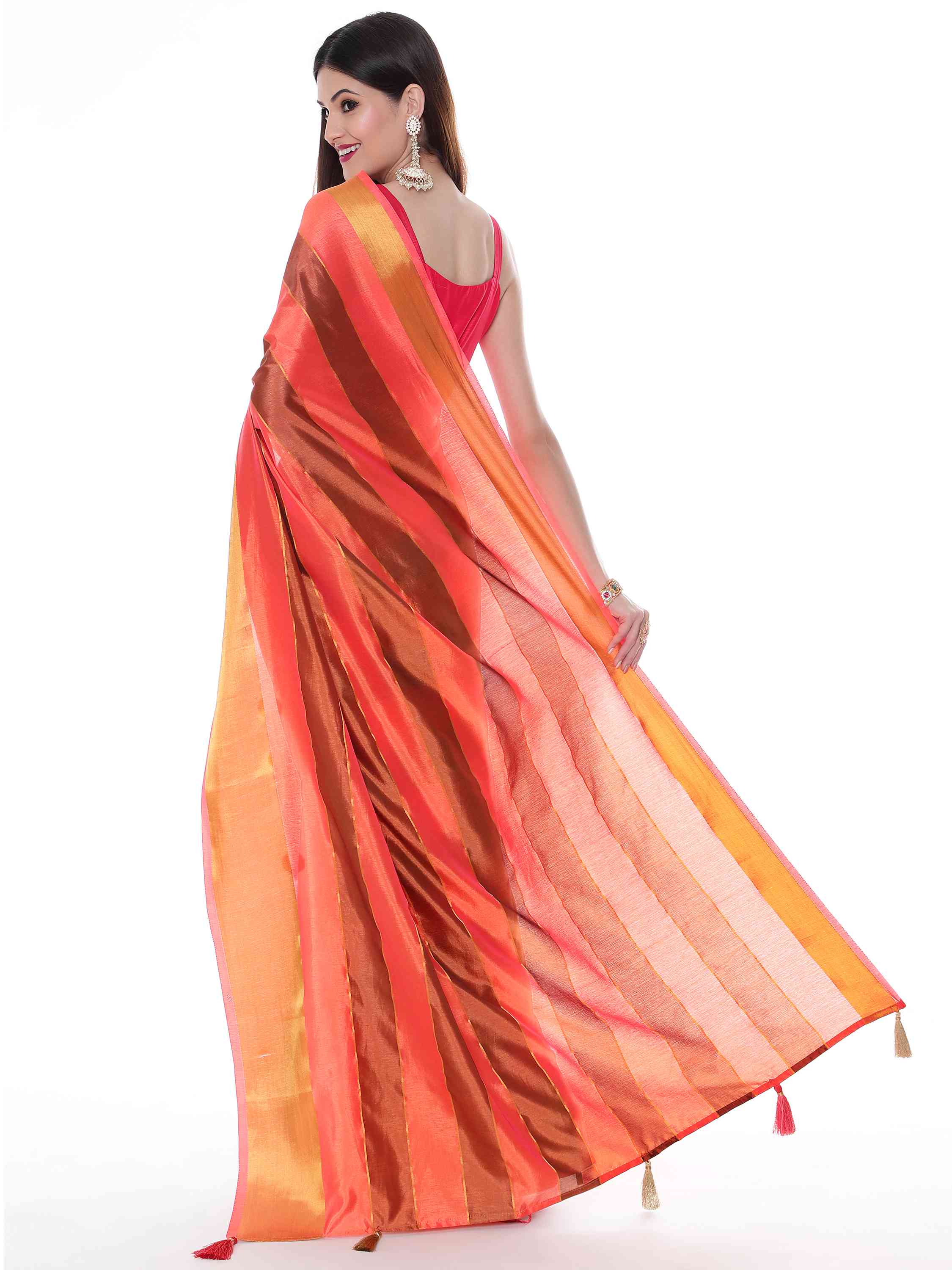 PEACH EVA SILK STRAPPY SAREE