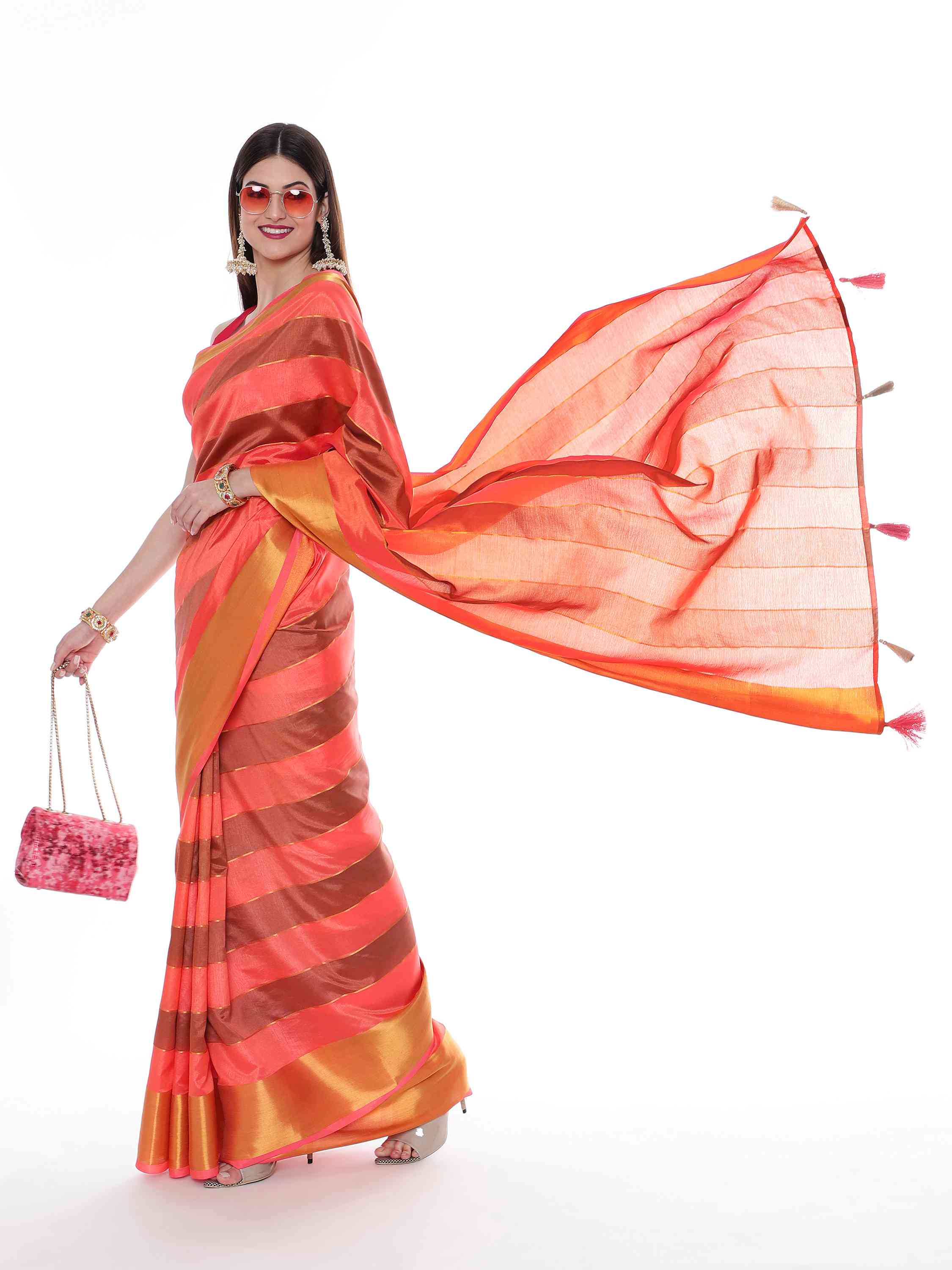 PEACH EVA SILK STRAPPY SAREE