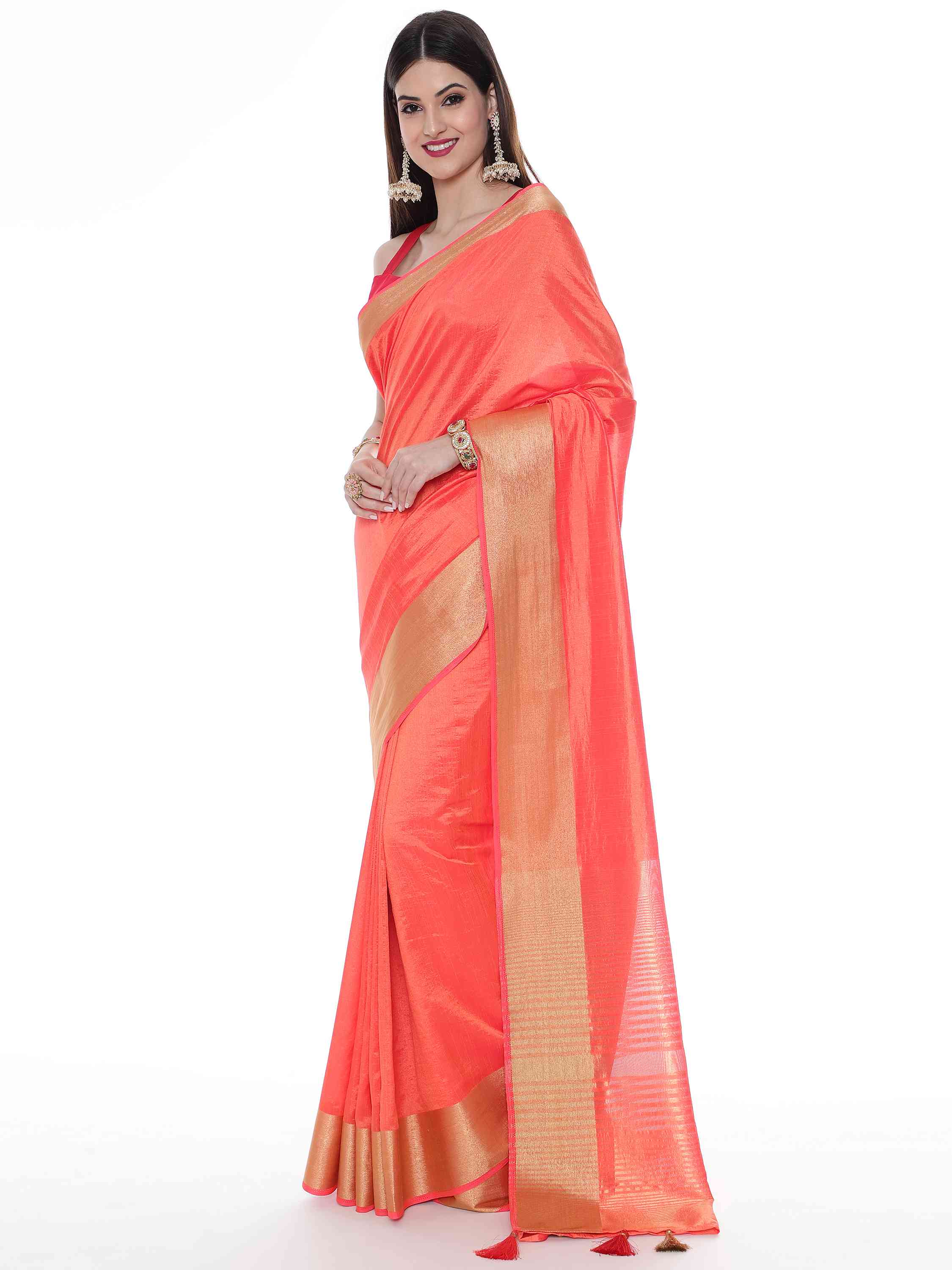 PEACH EVA SILK CHIT PALLU SAREE