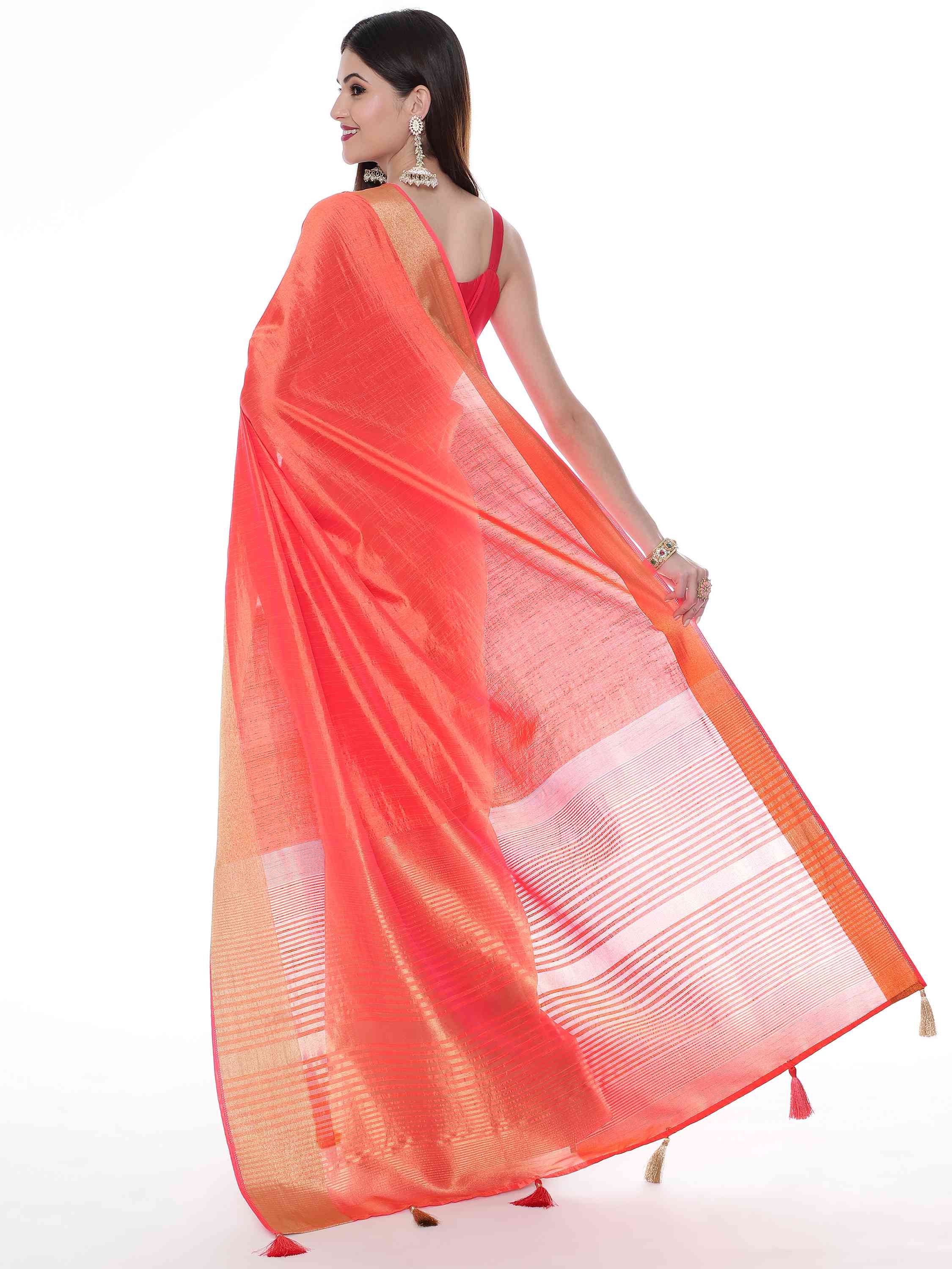 PEACH EVA SILK CHIT PALLU SAREE