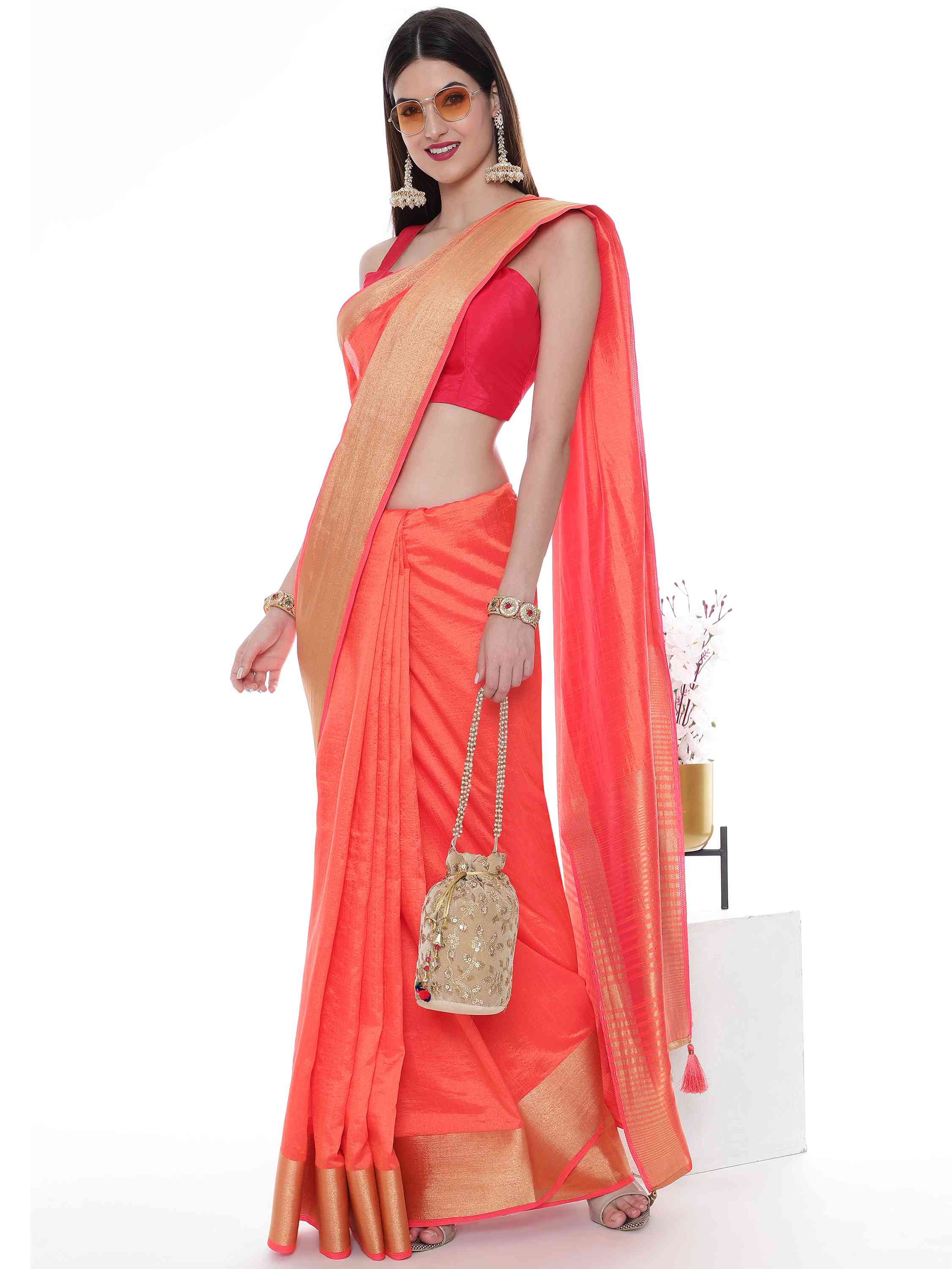 PEACH EVA SILK CHIT PALLU SAREE