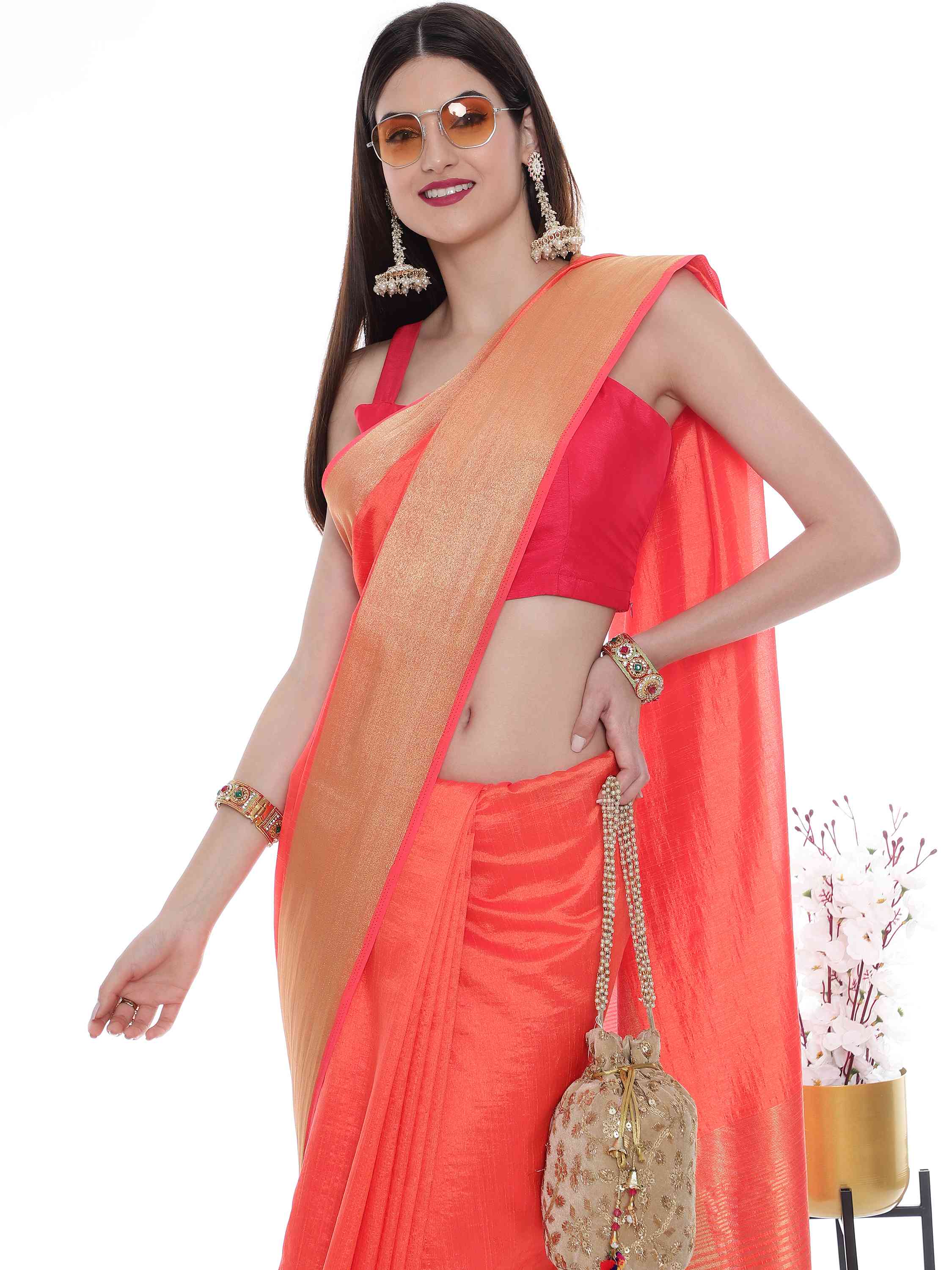 PEACH EVA SILK CHIT PALLU SAREE