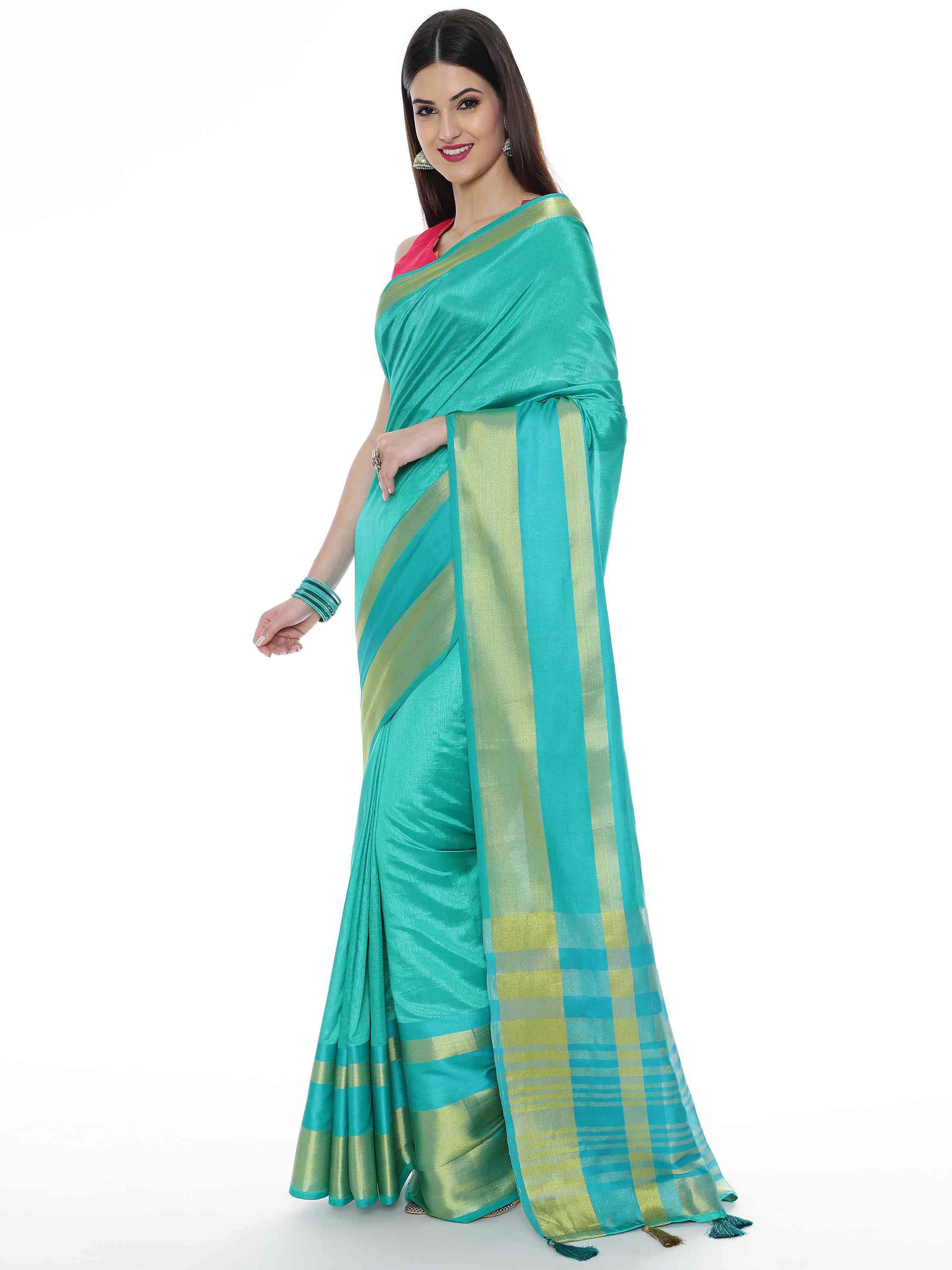 TURQUOISE BLUE EVA SILK 4D PALLU SAREE