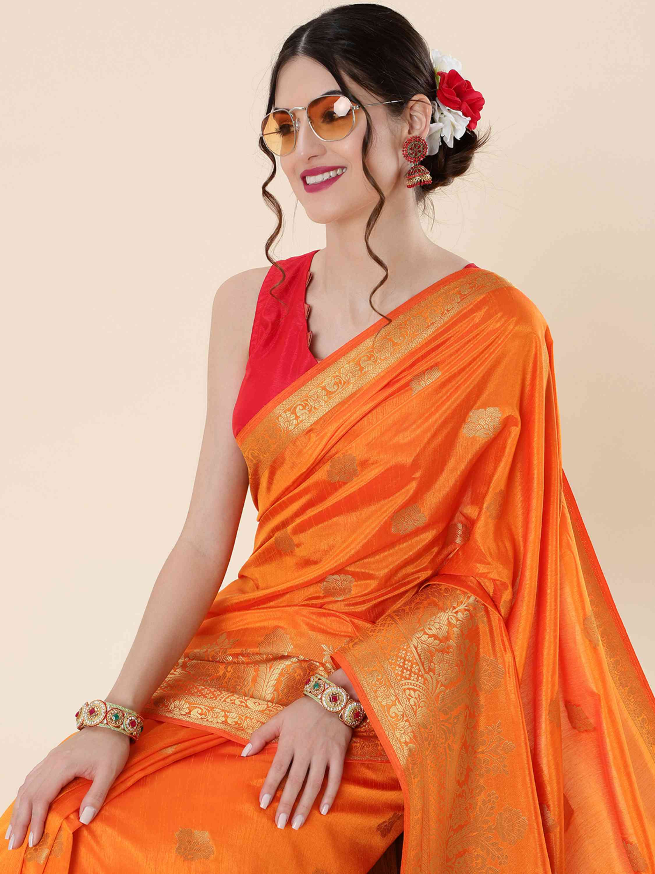 YELLOW SILK ROSE PETALS SAREE