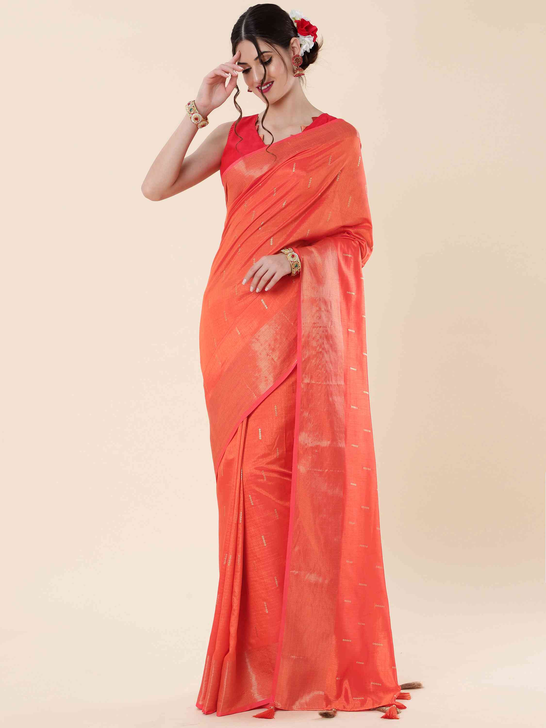 ORANGE EVA SILK DOTS BORDER SAREE