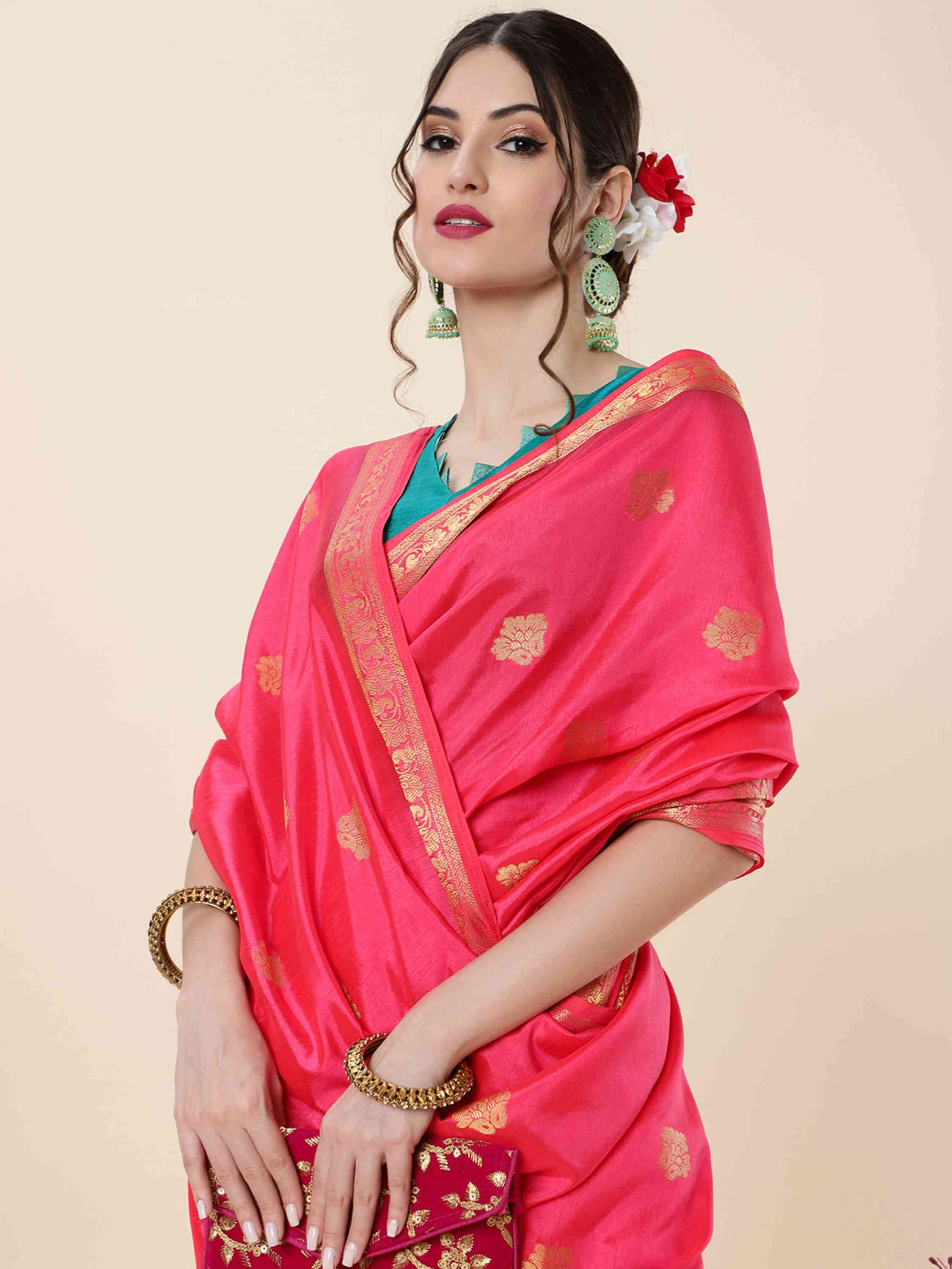 PINK SILK ROSE PETALS SAREE