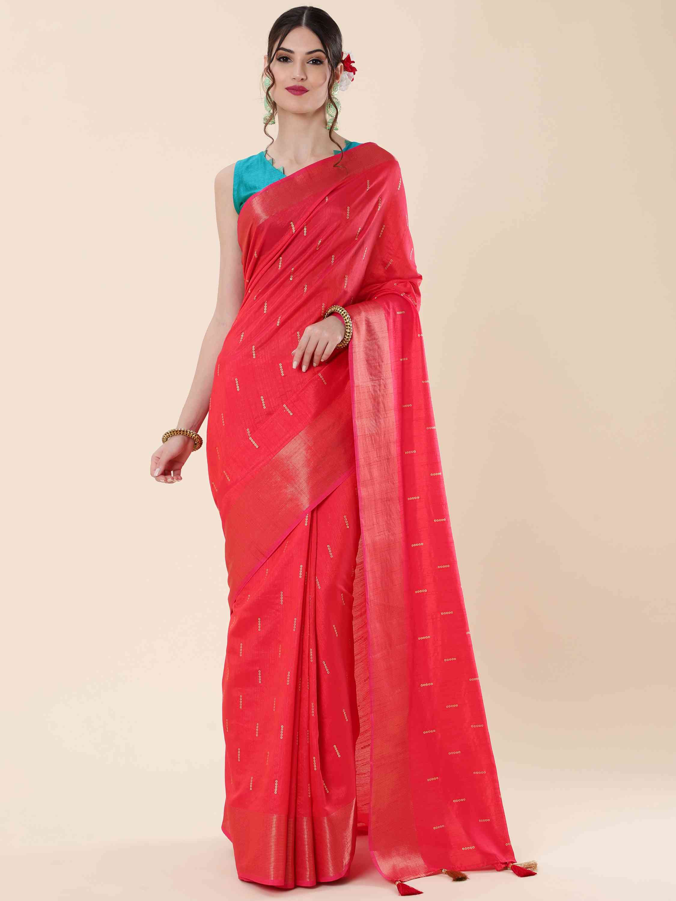 RANI PINK EVA SILK DOTS BORDER SAREE