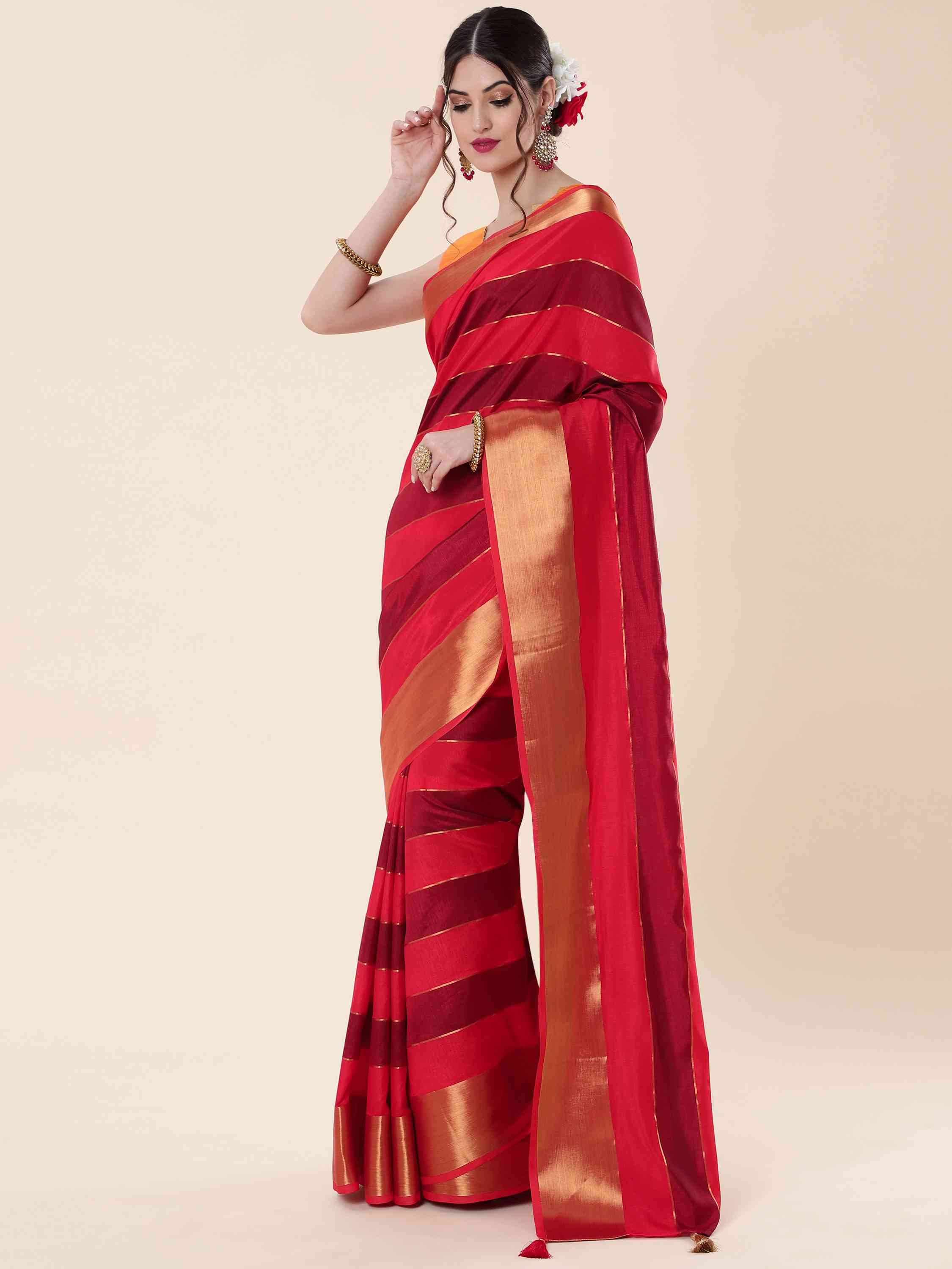 RED EVA SILK STRAPPY SAREE