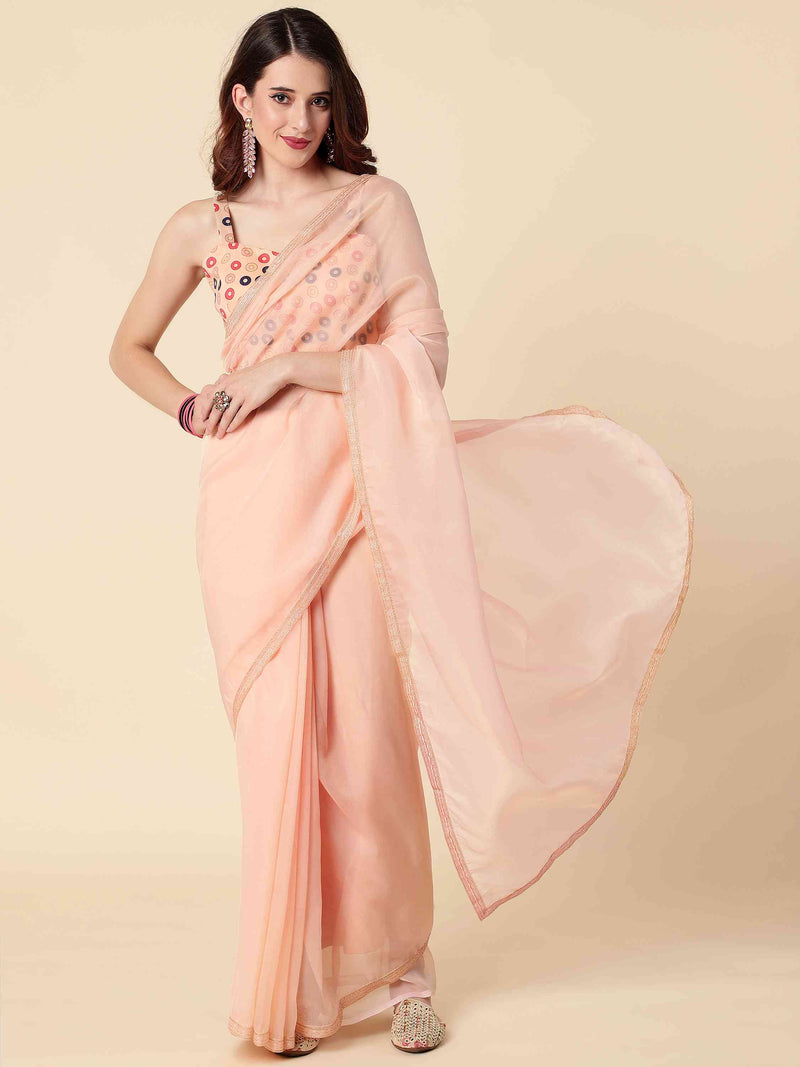 DUNGRANI PEACH COPPER ORGANZA SILK SAREE