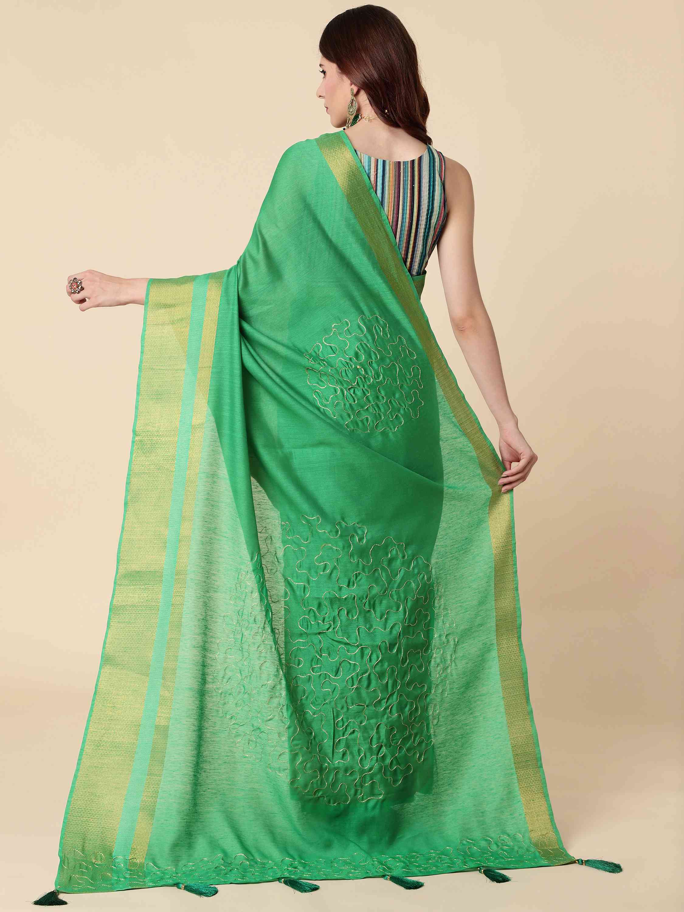 GREEN LINEN COTTON SILK SAREE