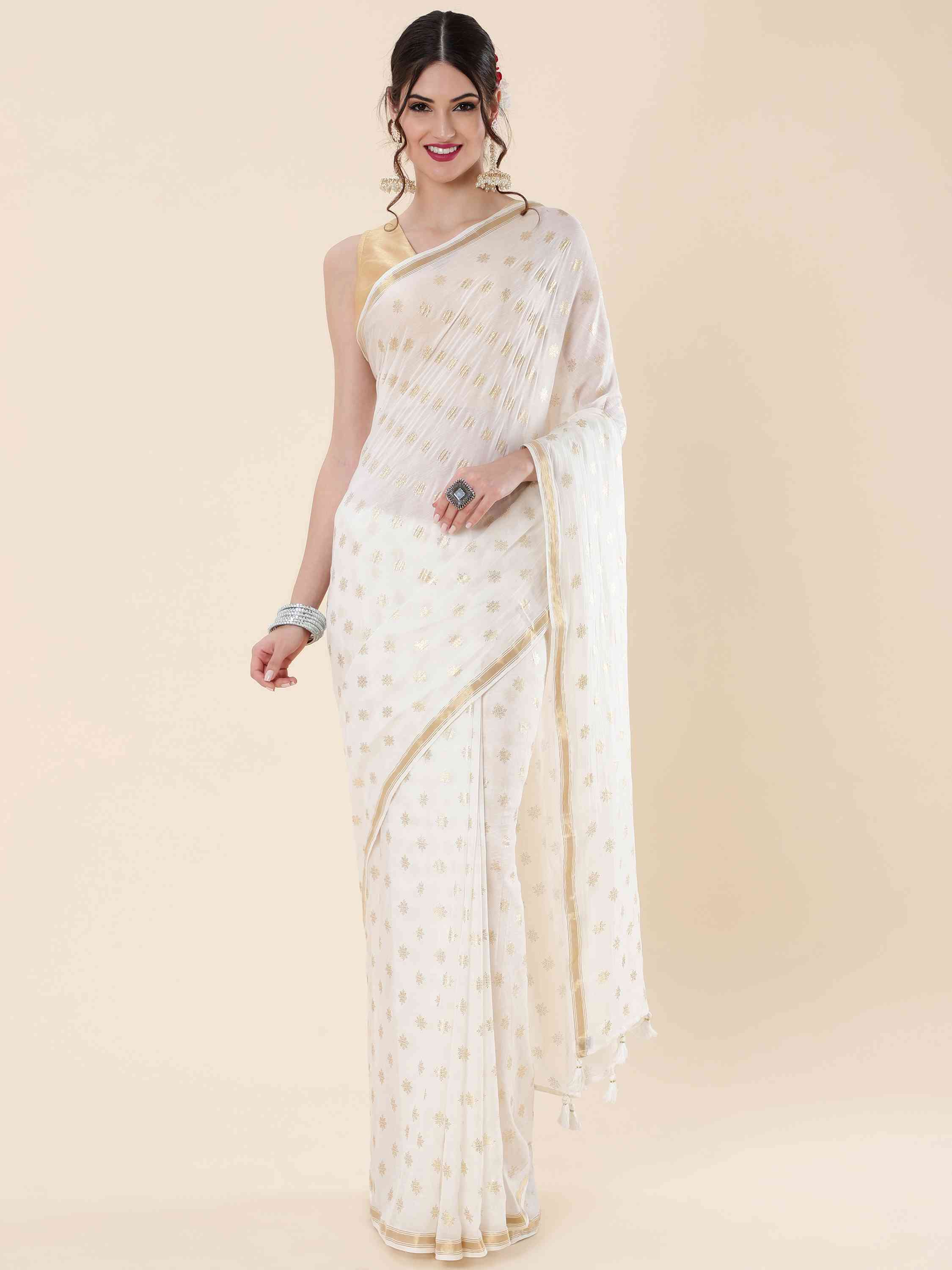 VISCOSE MUL LIVA POLKA DOTS SAREE WITH BLOUSE (Copy)