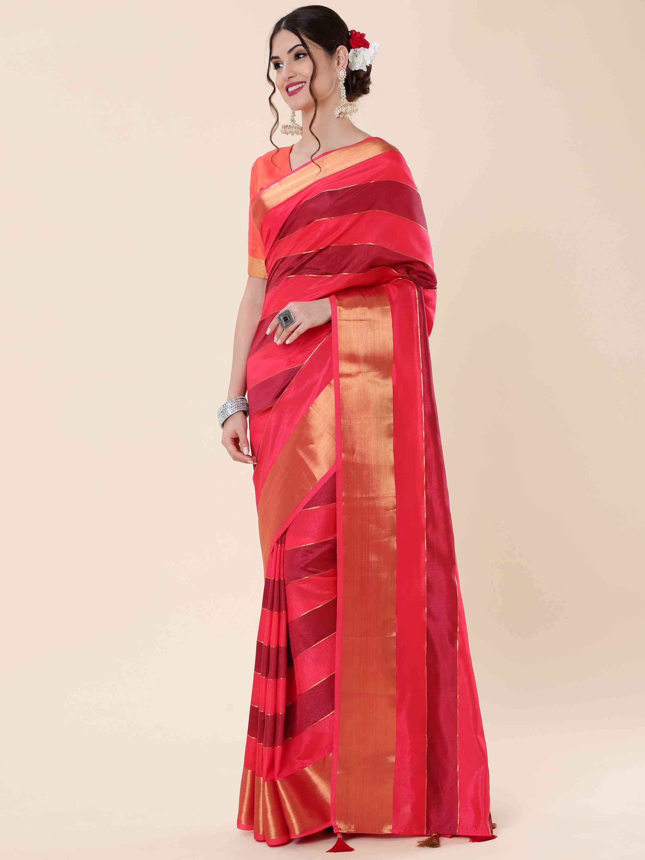 PINK EVA SILK STRAPPY SAREE