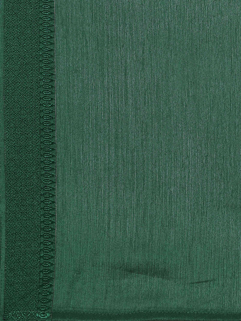DUNGRANI BOTTLE GREEN CHINON SILK SAREE WITH DIGITAL PRINTED BLOUSE
