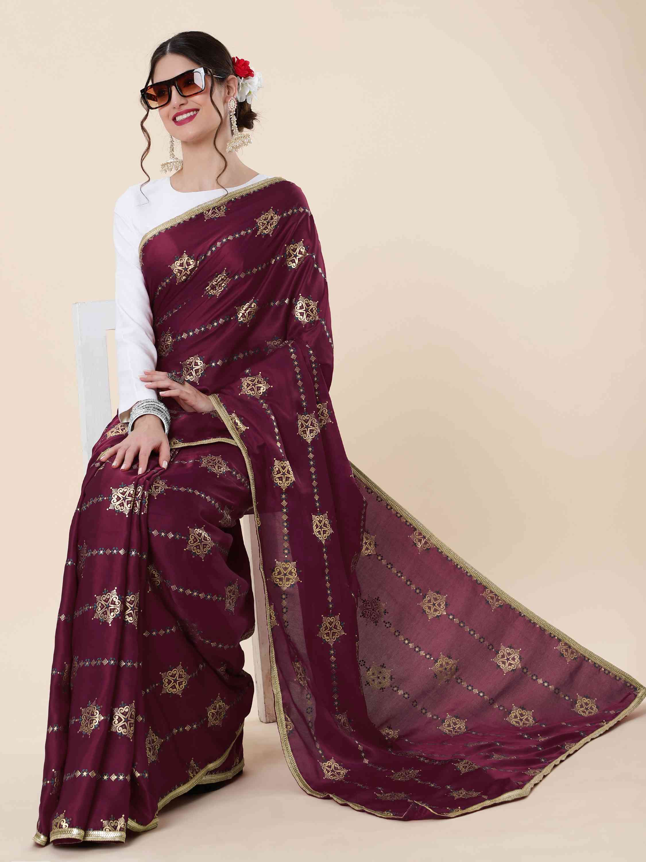 WINE FOIL MODAL SILK SAREE