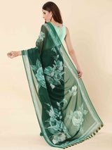 DUNGRANI BOTTLE GREEN FAUX GEORGETTE PRINTED SAREE