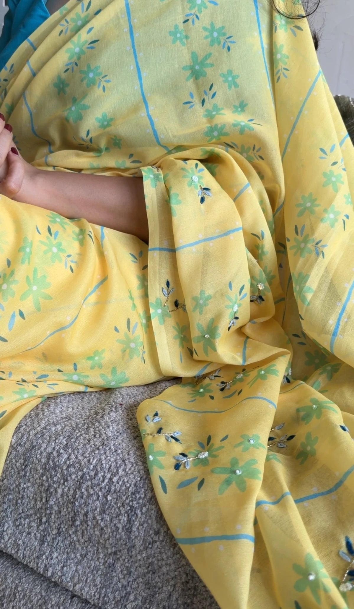 AARTI SUPER FEEL YELLOW HAND EMBROIDERY DESIGNER SAREE WITH BLOUSE