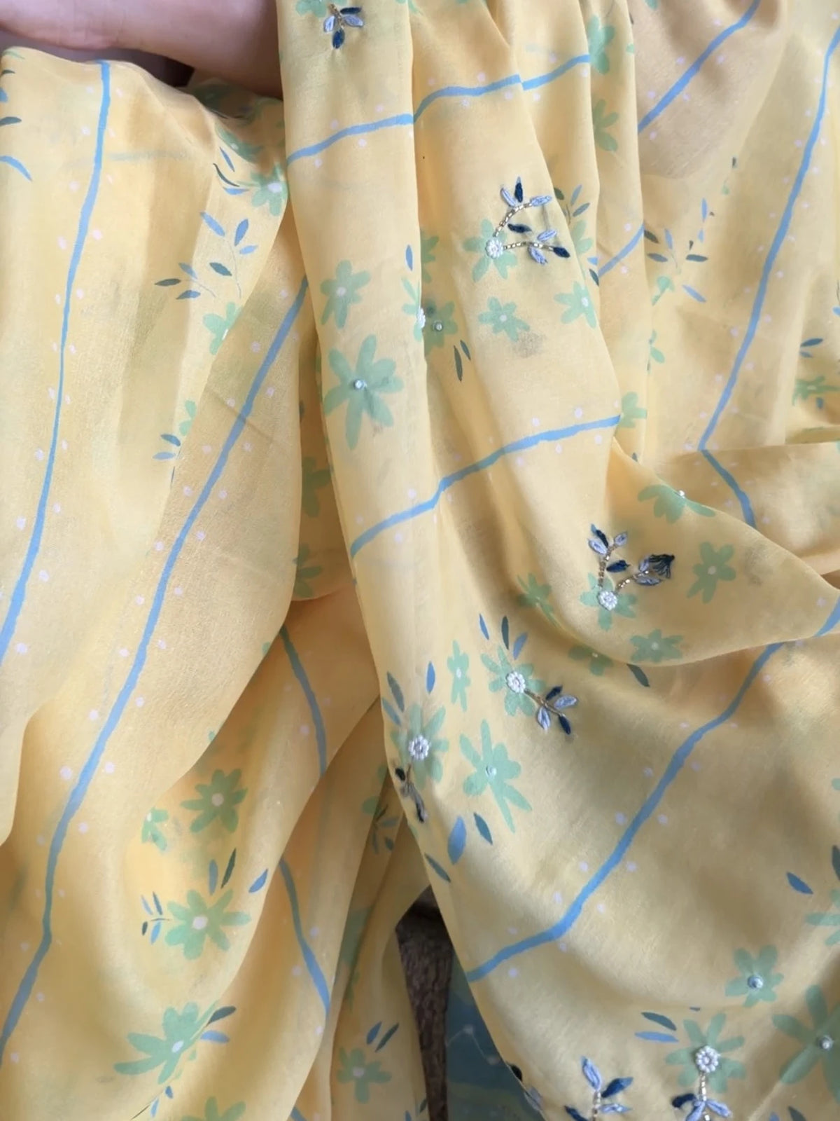 AARTI SUPER FEEL YELLOW HAND EMBROIDERY DESIGNER SAREE WITH BLOUSE